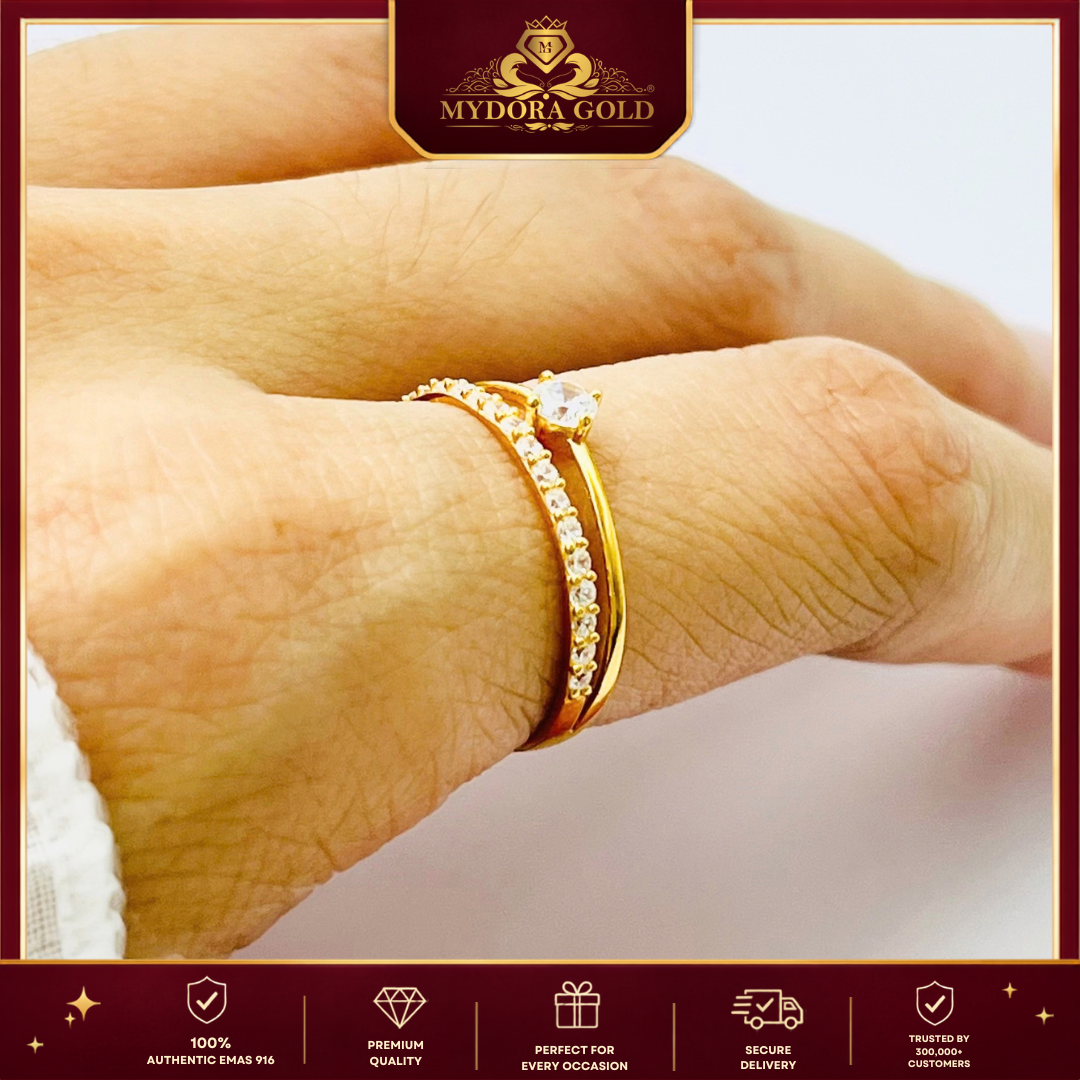 MYDORA Cincin Batu CZ Solitaire Minimalist l EMAS 916/22K