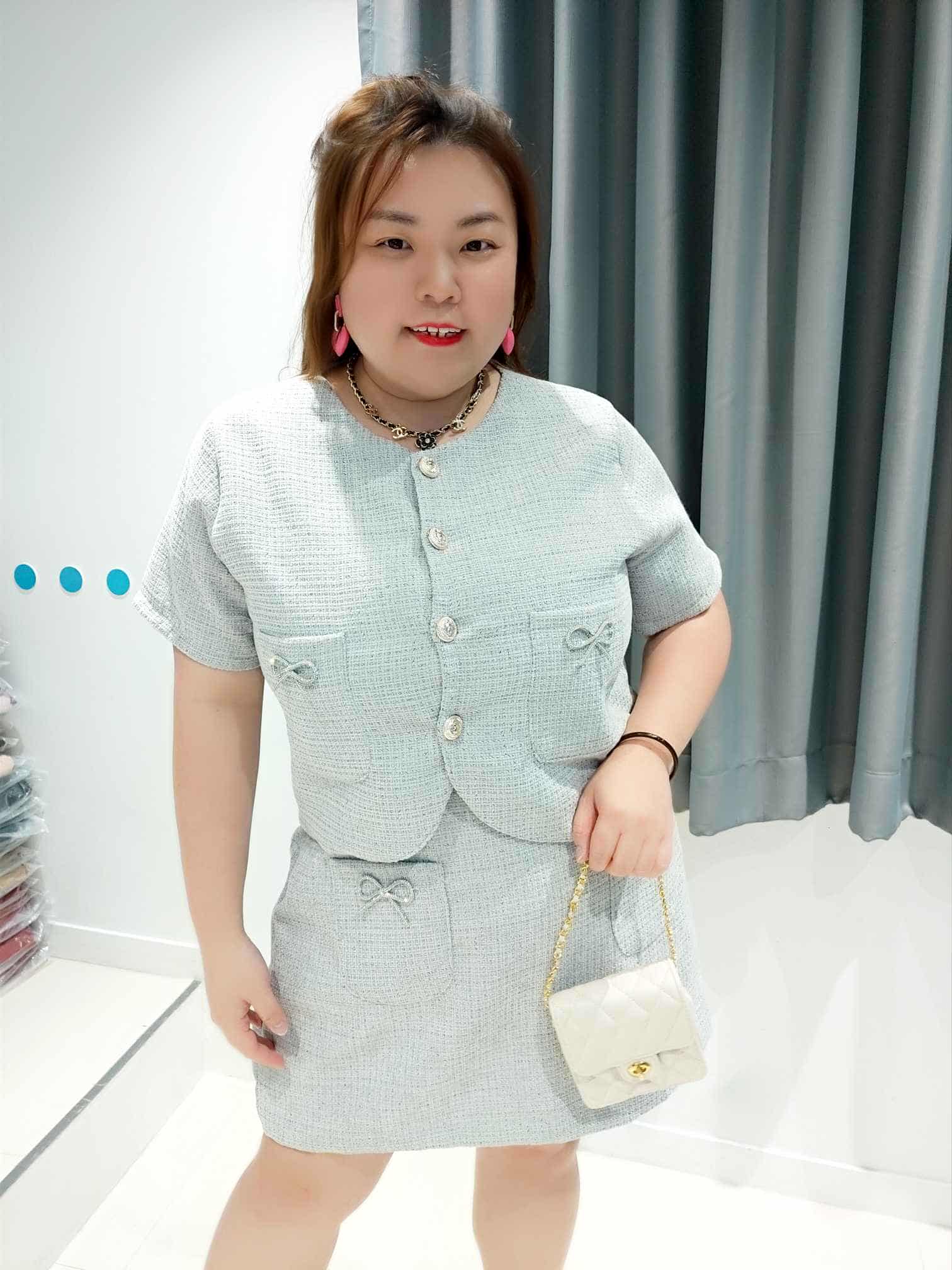 DOD02 银钻蝴蝶结小香风裤裙套装