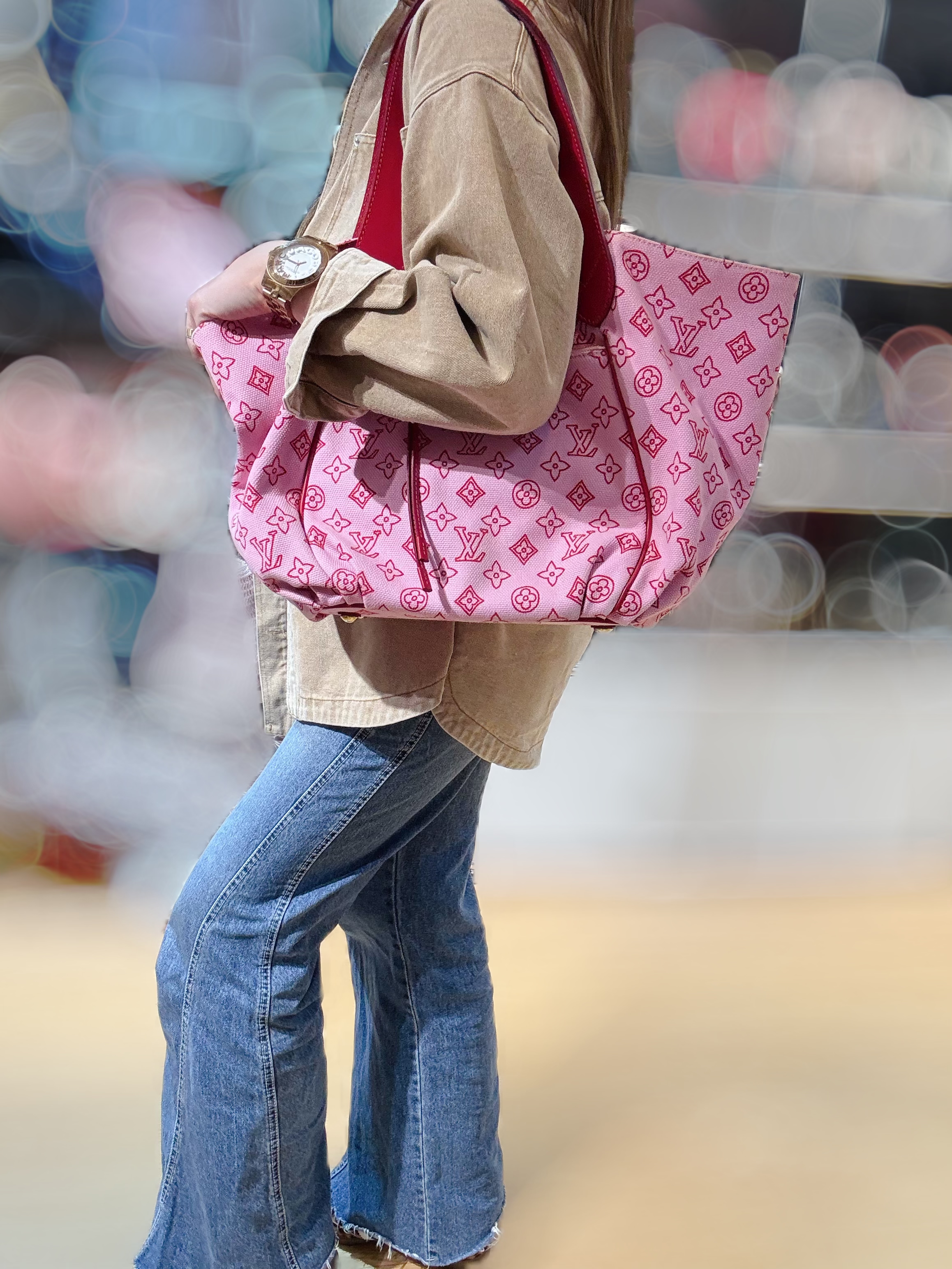 LV canvas tote pink/red 