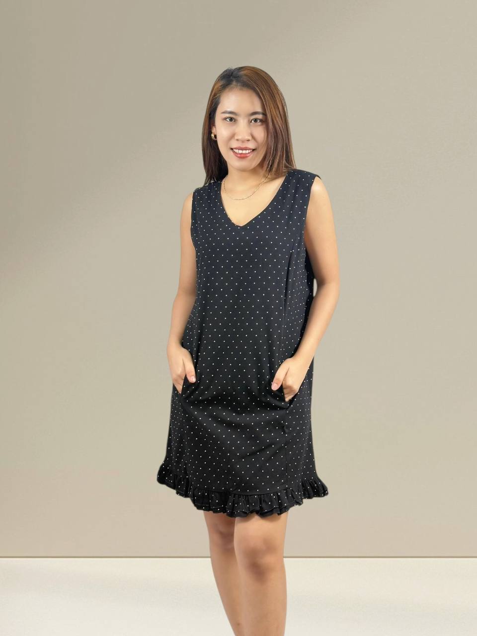 W6197 - Mini Dot Sleeveless Dress 