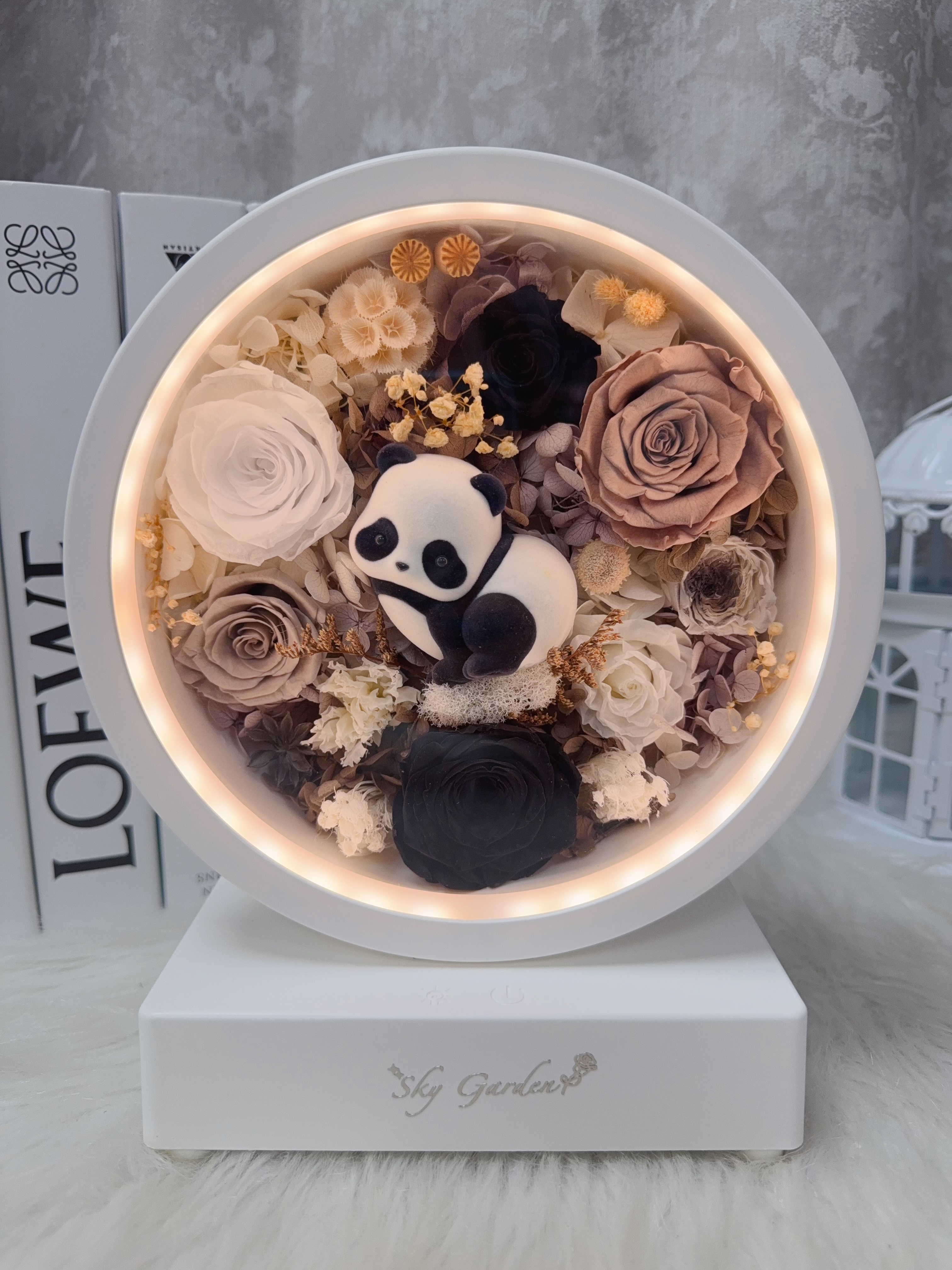 熊貓永生花藍芽喇叭小夜燈