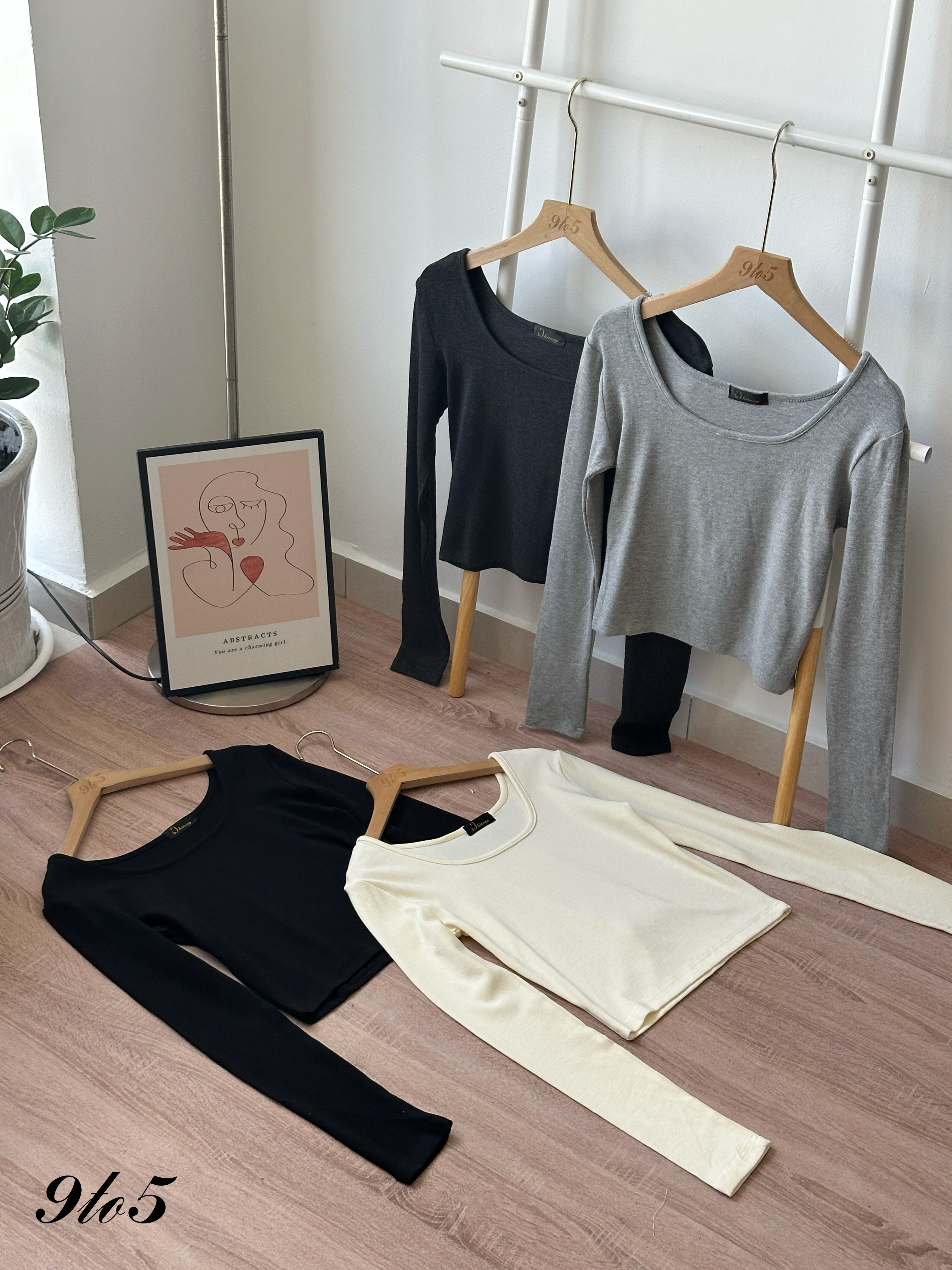T4365 Long Sleeve Square Neck Top - 4 Colors 