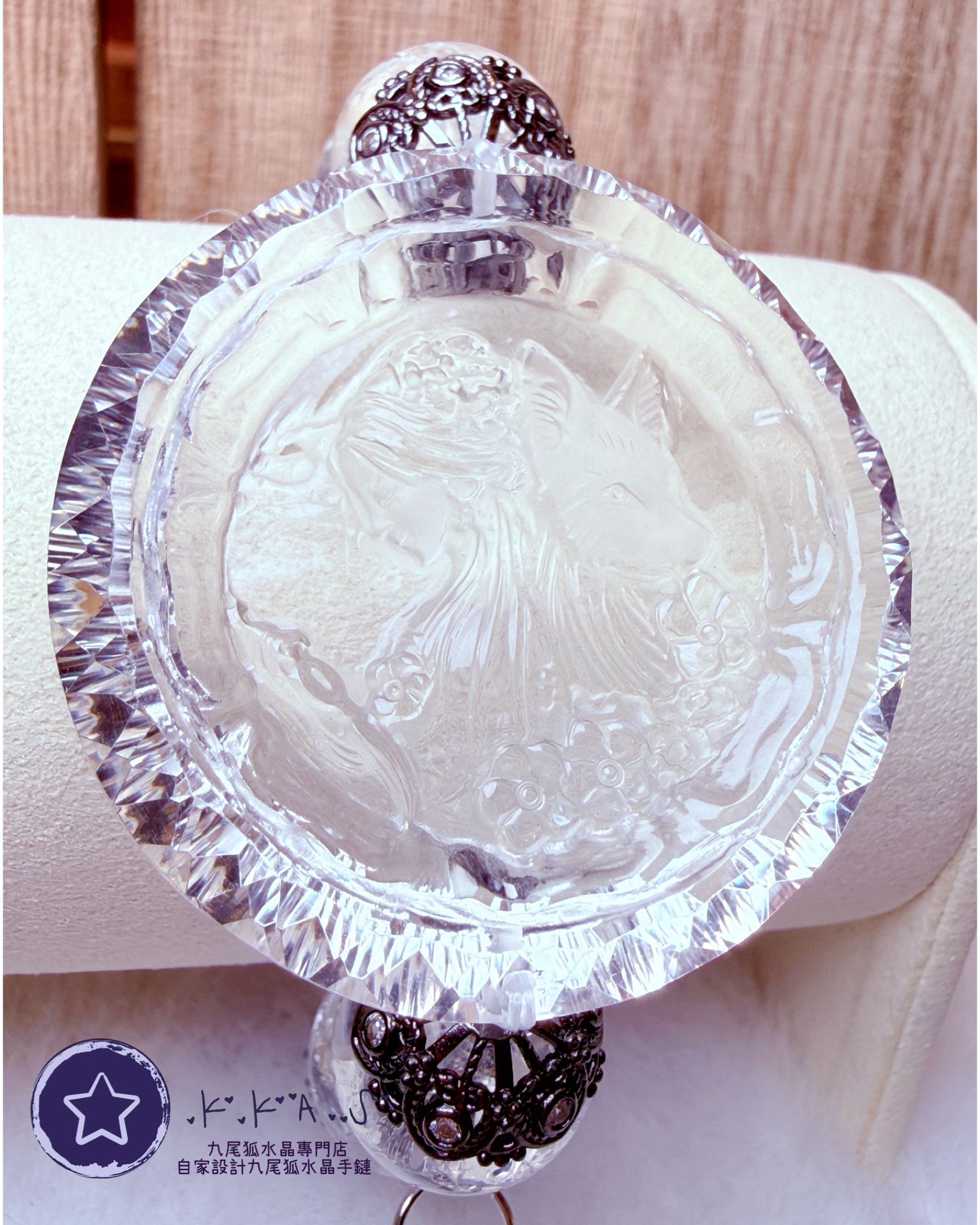 K00048 白水晶千禧切雙狐 自家設計手鏈