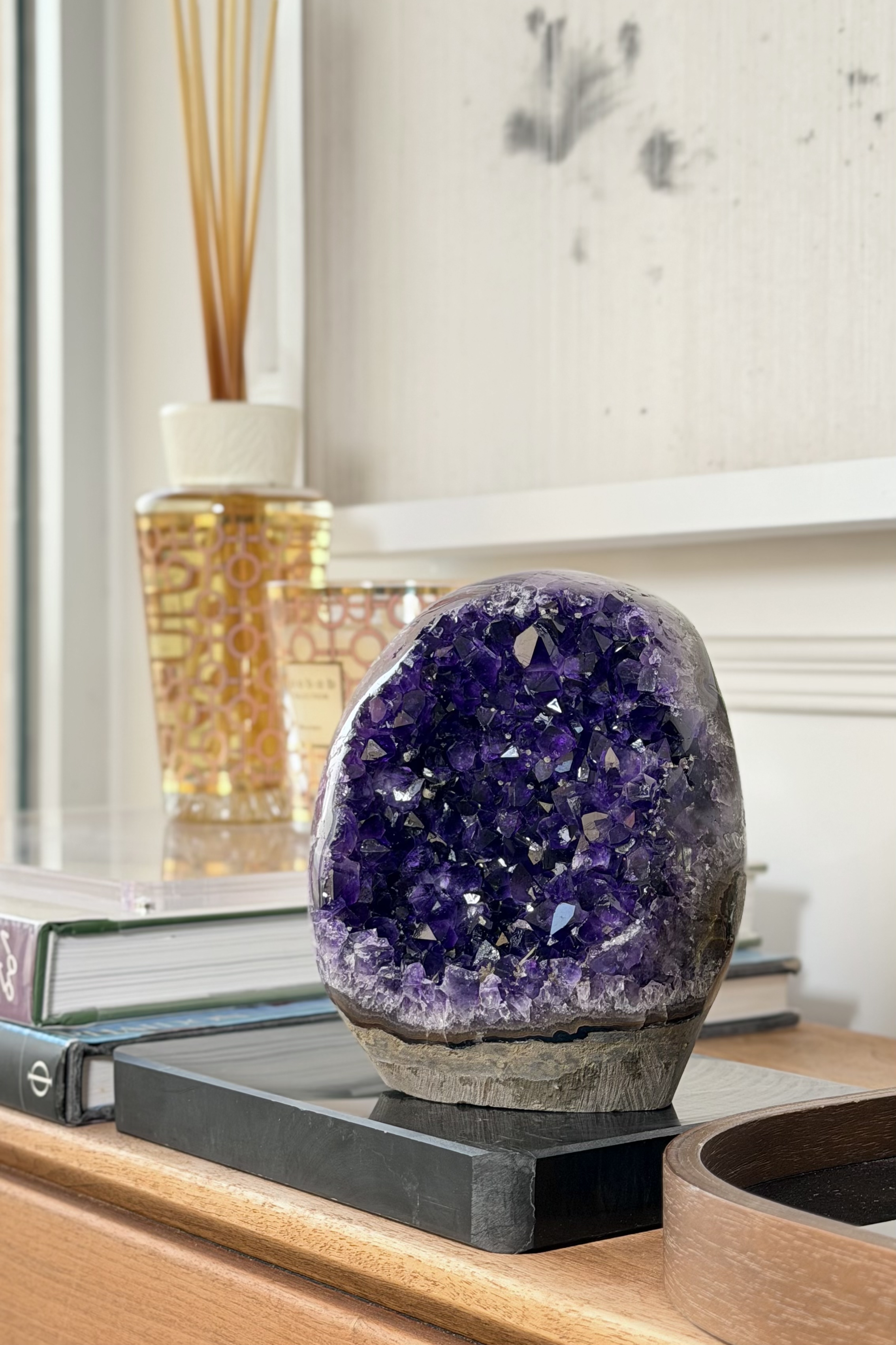 ༒ Uruguay 頂級帝王紫 1.4kg+瑪瑙晶牙背共生軟糖紫晶鎮༒ AM3008C31G1Asm-RA28*16JT