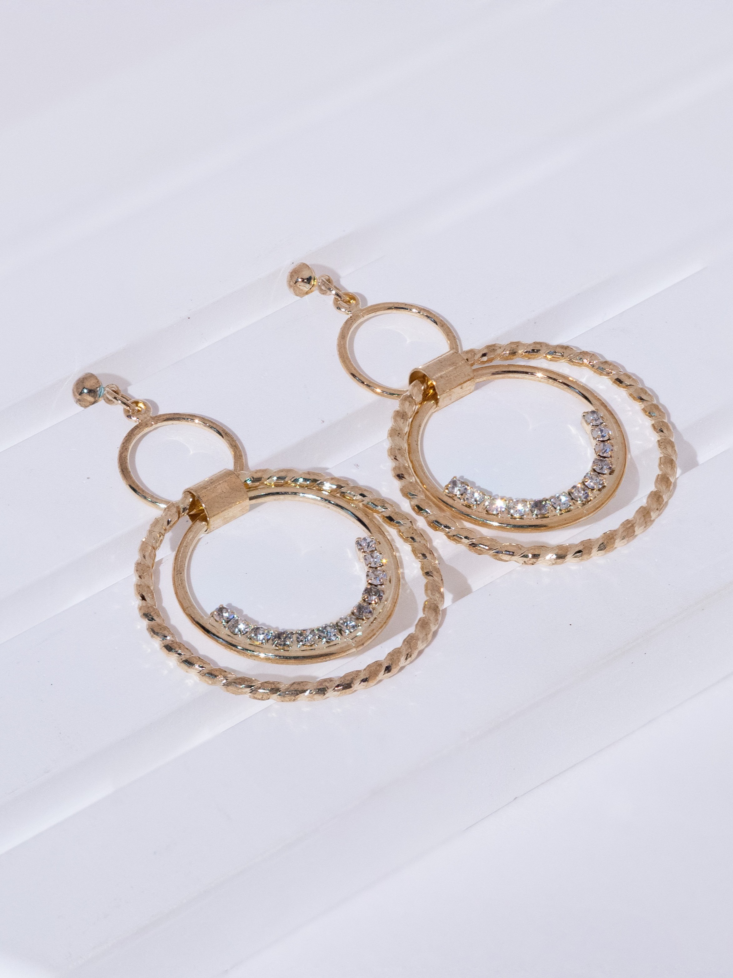 Crystal Double Hoop Drop Stud Earrings