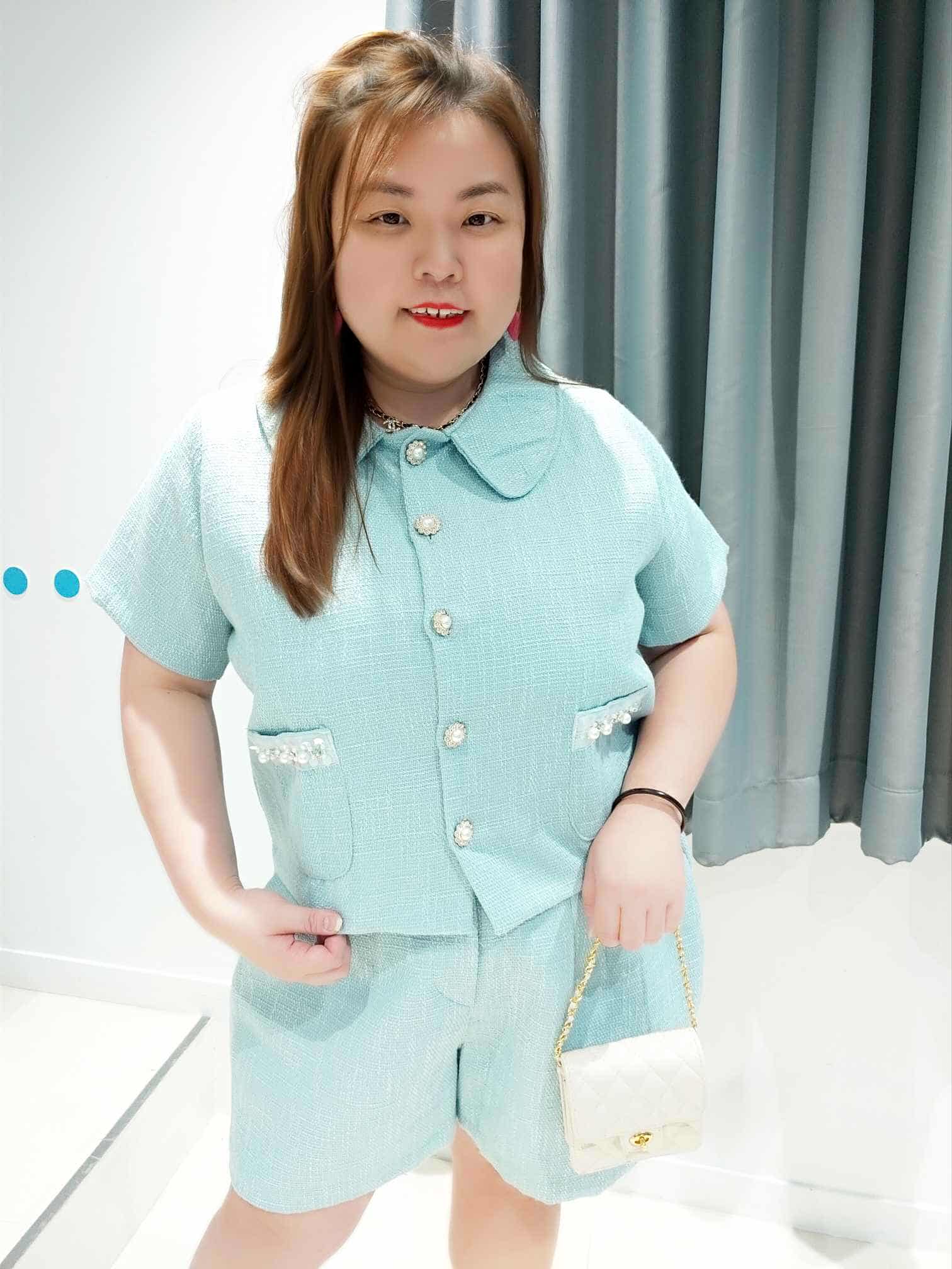 DSD06 珍珠钮小香风裤子套装