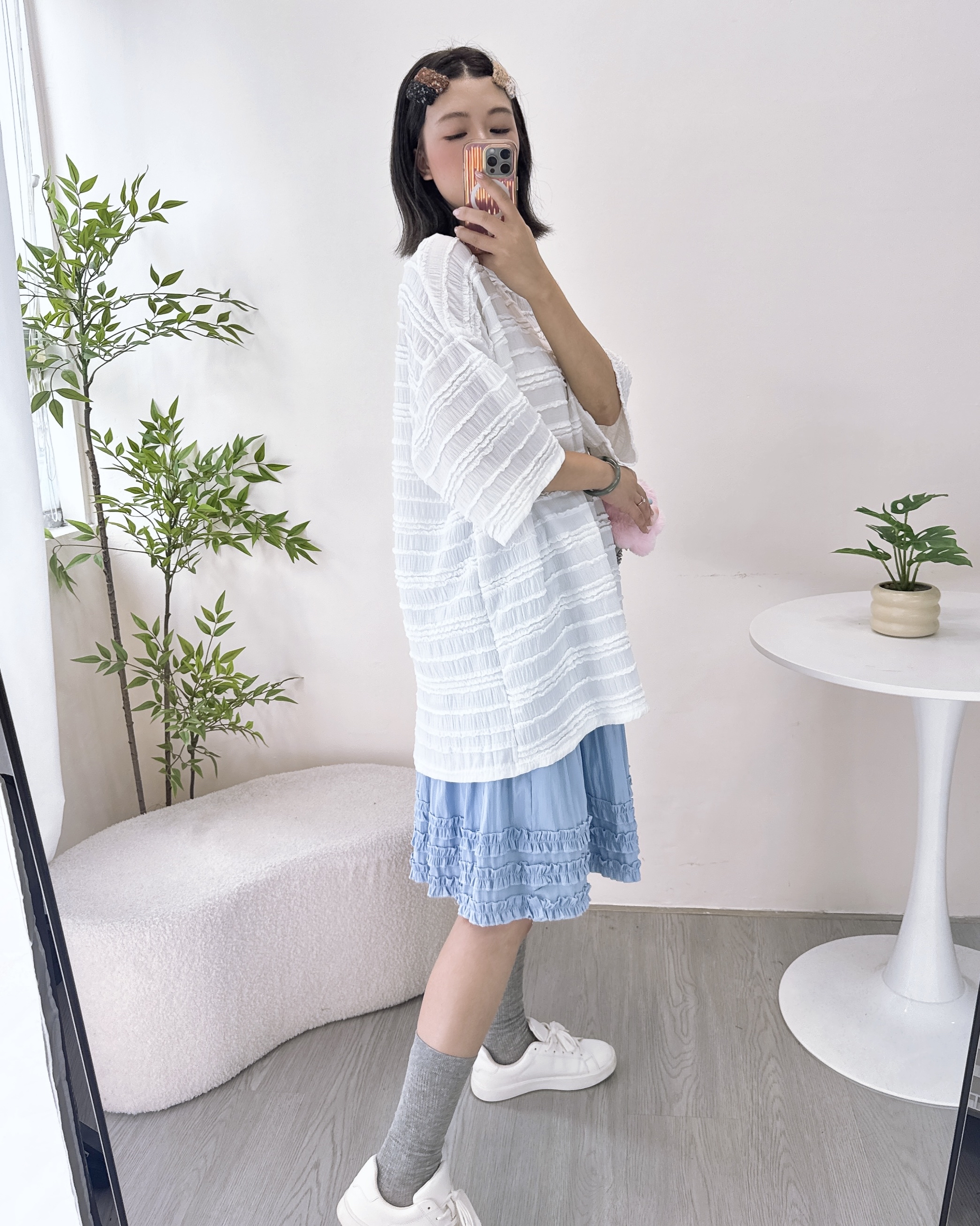 彈性3D橫紋棉料長上衣 2色