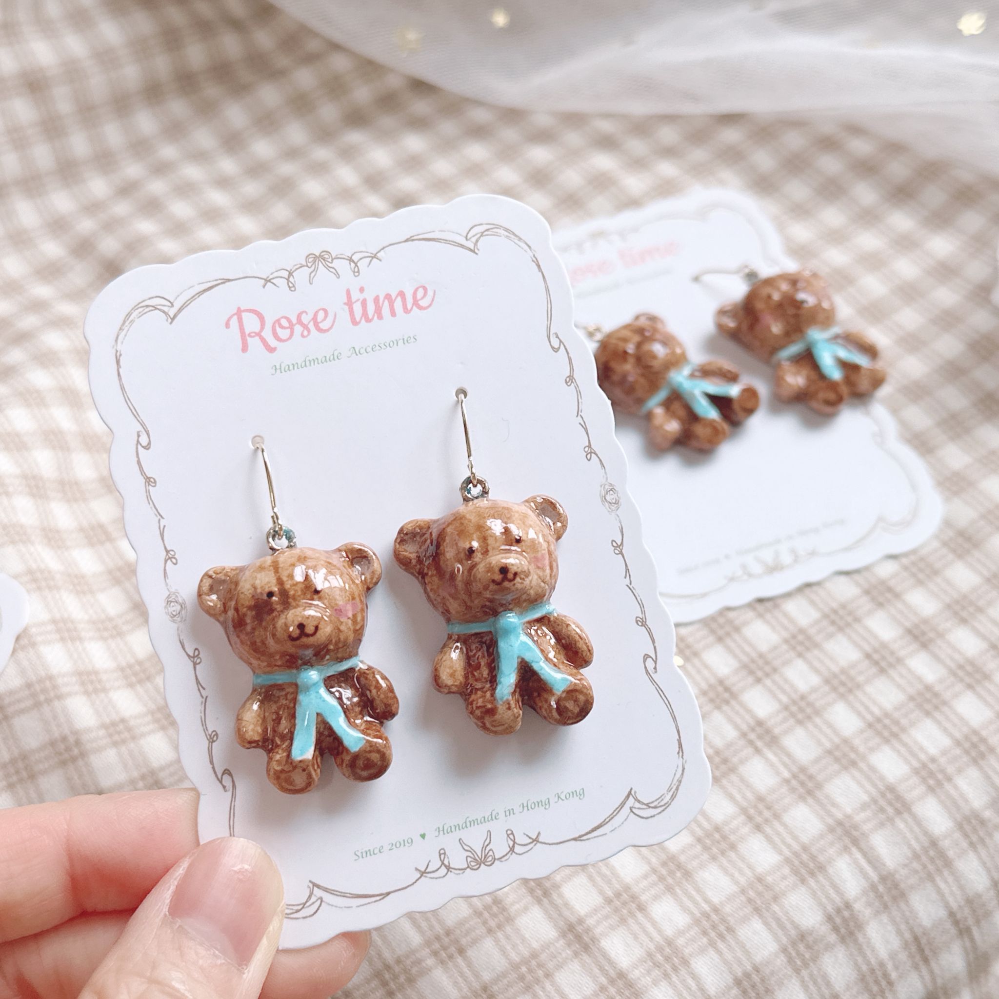 手繪大熊啤啤耳環