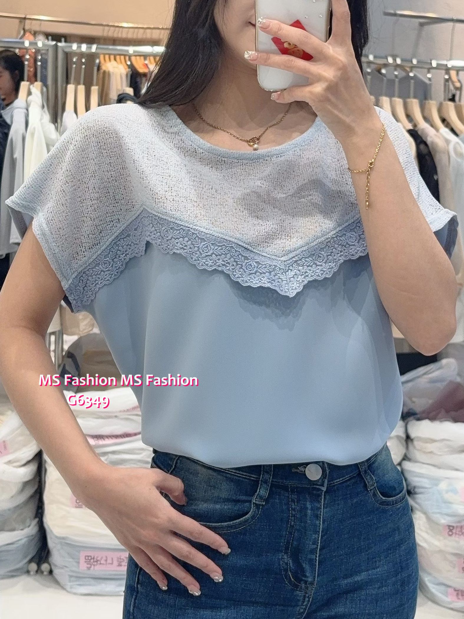 G6349 靚料拼lace top