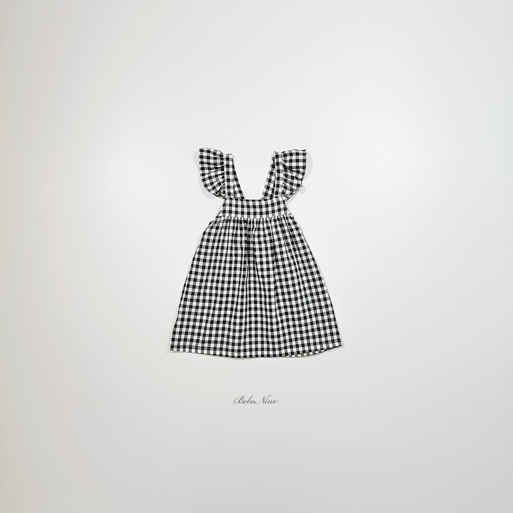 ☀️預訂 韓國直送☀️🇰🇷Bebenine兩色格紋荷葉邊純棉吊帶連身裙