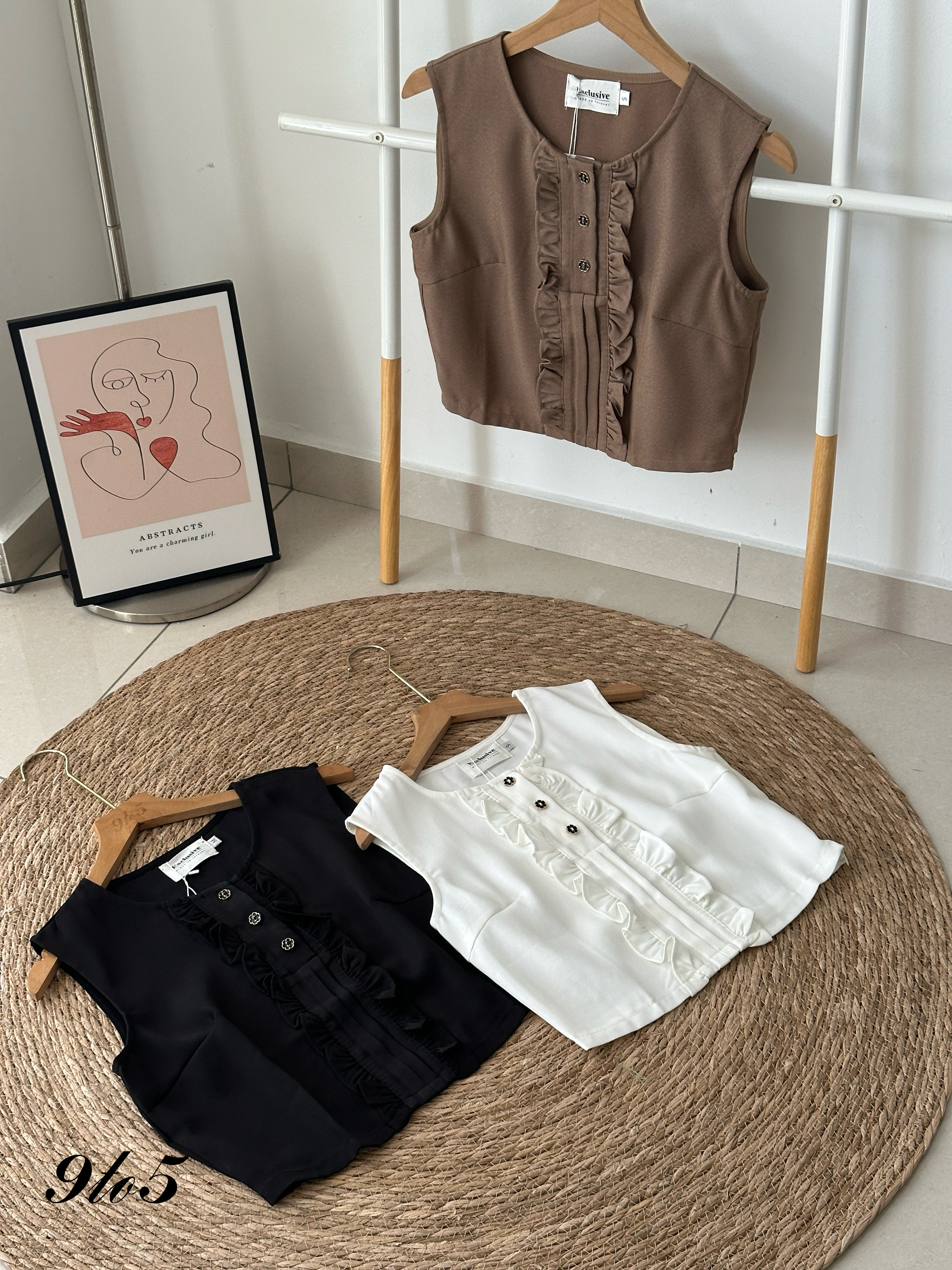 T4014 Sleeveless Ruffle Crop Top - 3 Colors 