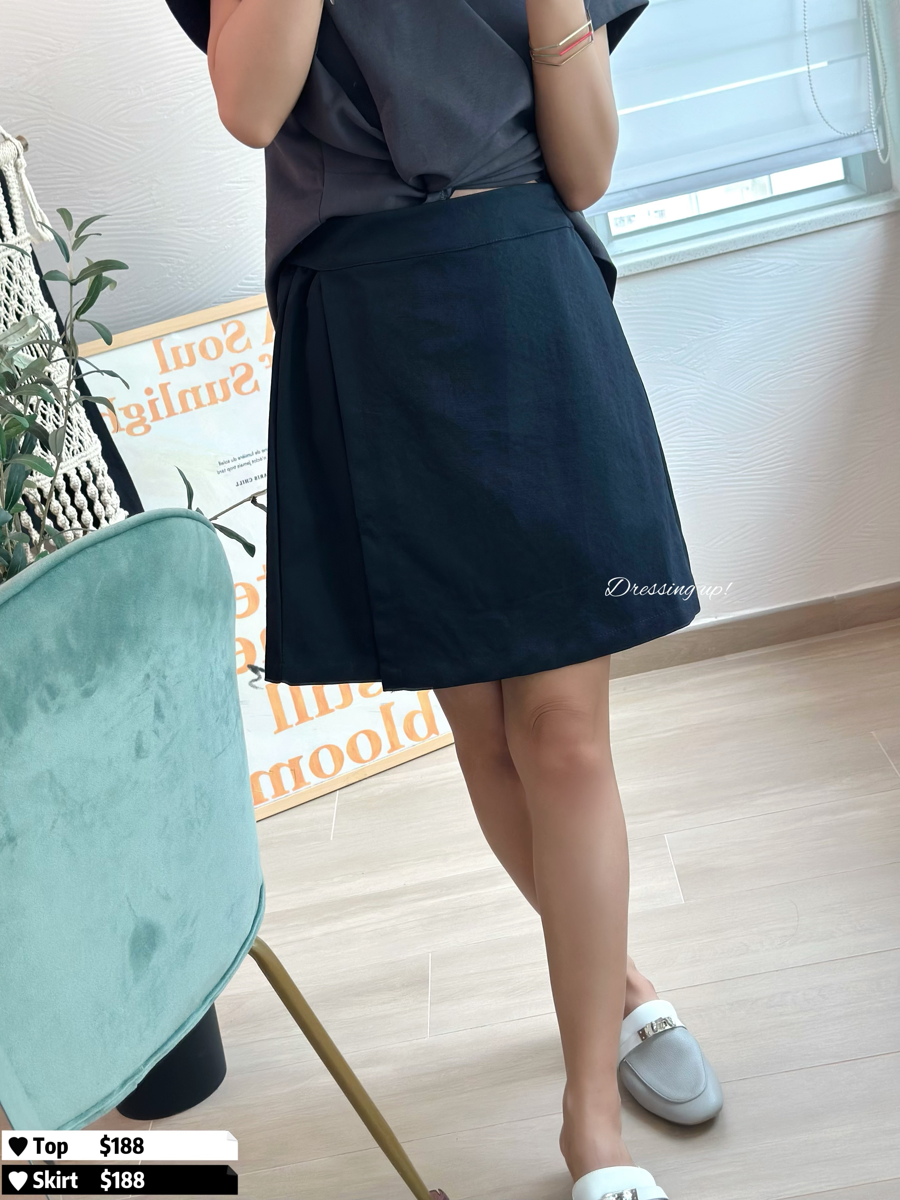  最佳長度｜深藍西裝裙褲