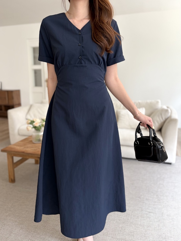 Evie Front Button Dress (Navy)