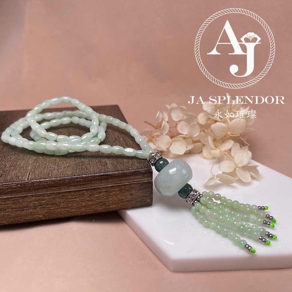 JN-H20-1519 天然翡翠A玉 華麗翠綠珠串串金項鏈