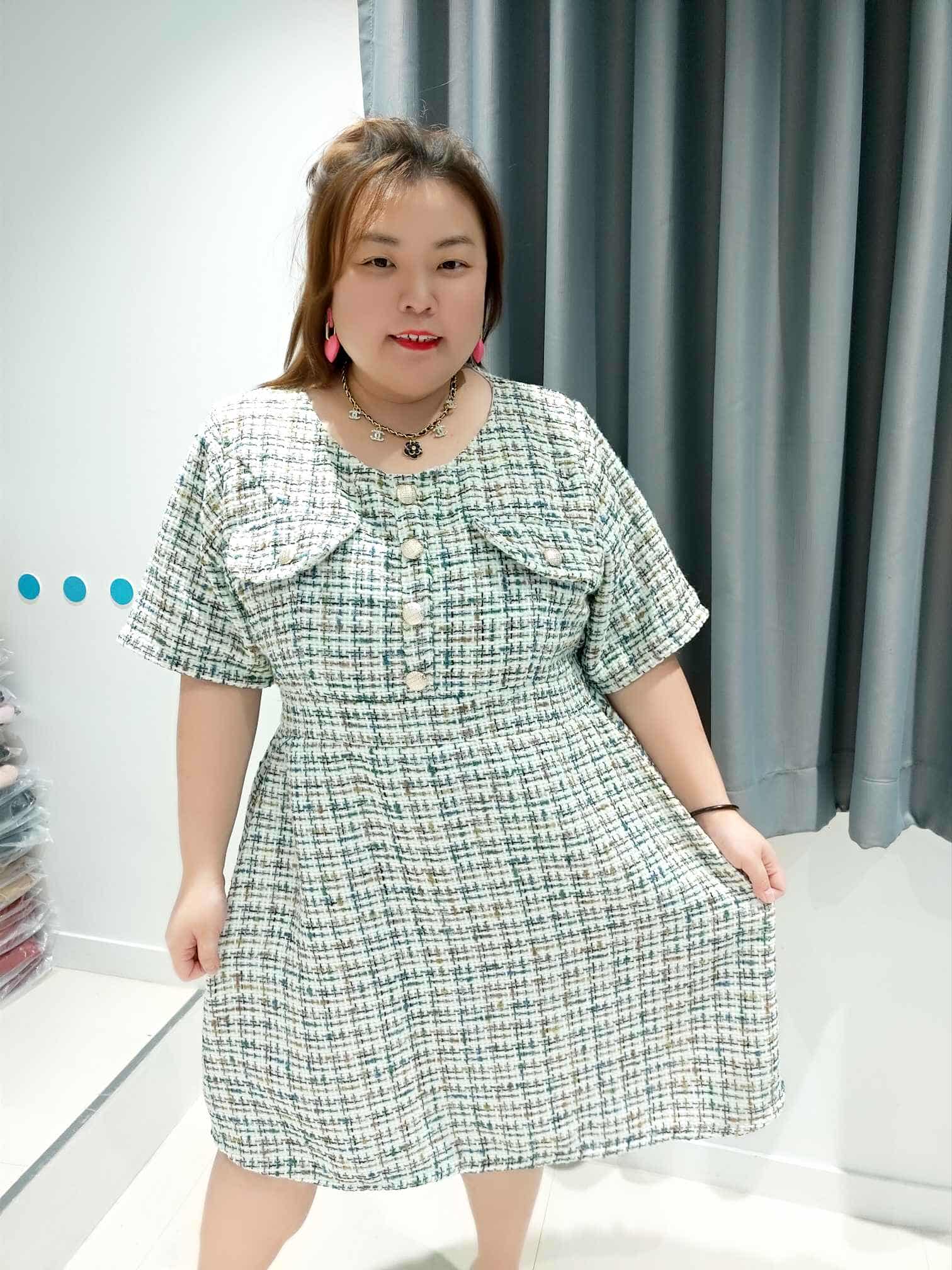 DOD01 假口袋小香风连衣裙