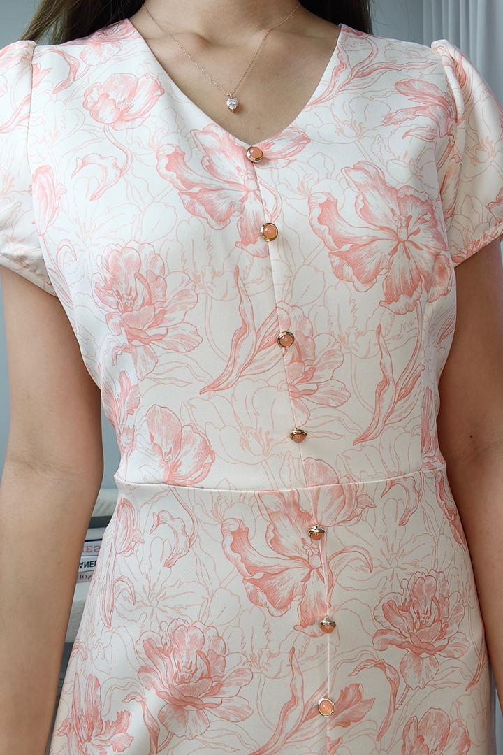 38557 Elegant Floral Ruffle Hem Maxi Dress