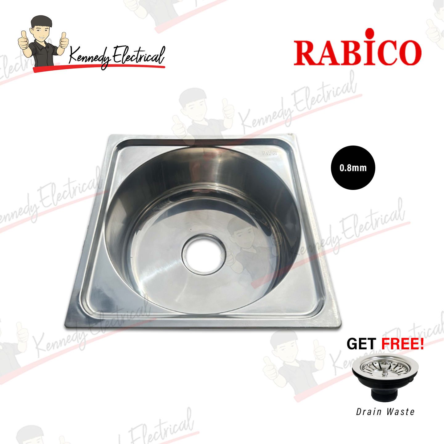 Rabico Round-In Square Stainless Steel Single Bowl Kitchen Sink (4646#) W6-02
