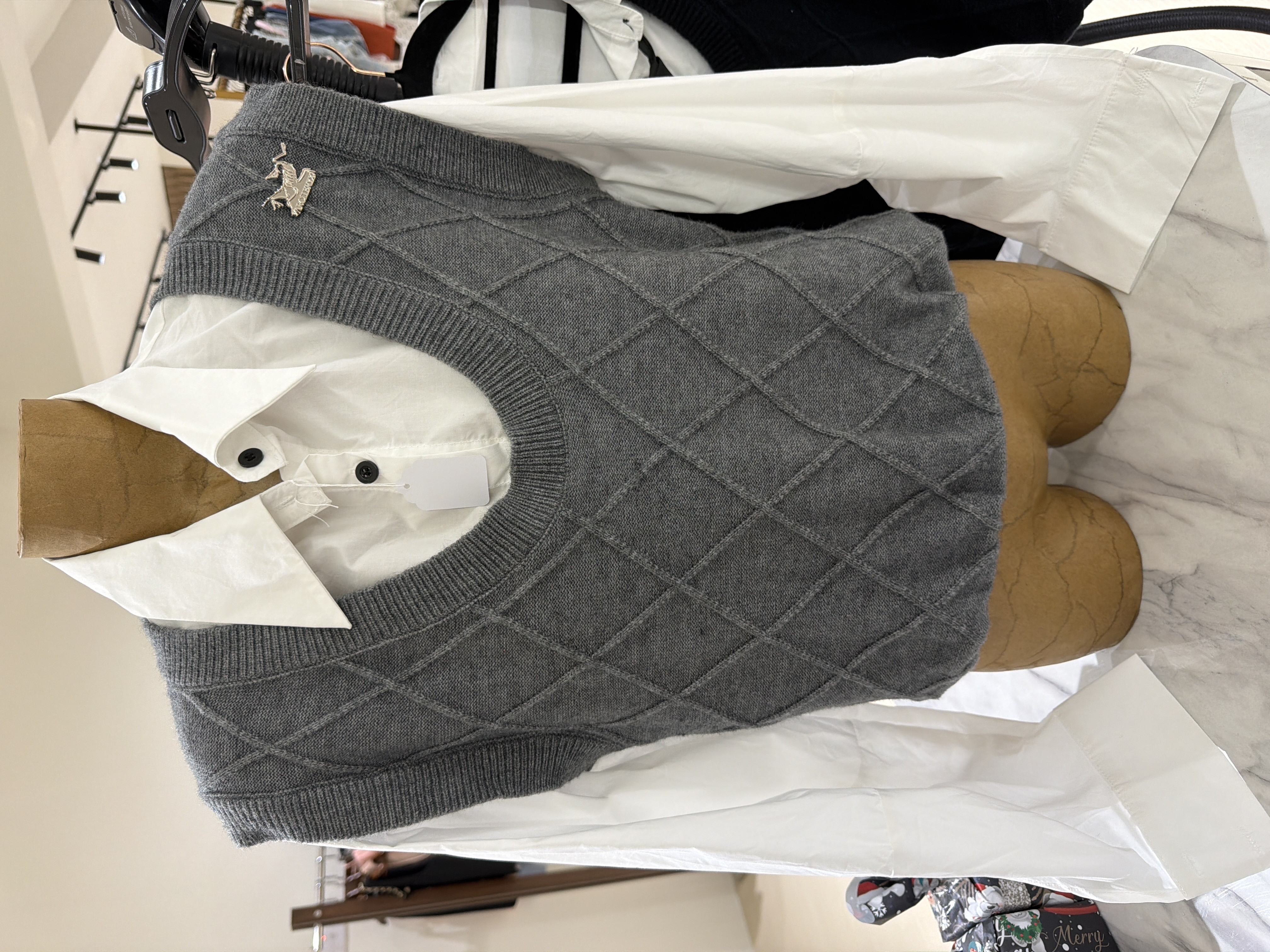 菱形針織毛衣背心（有领带）