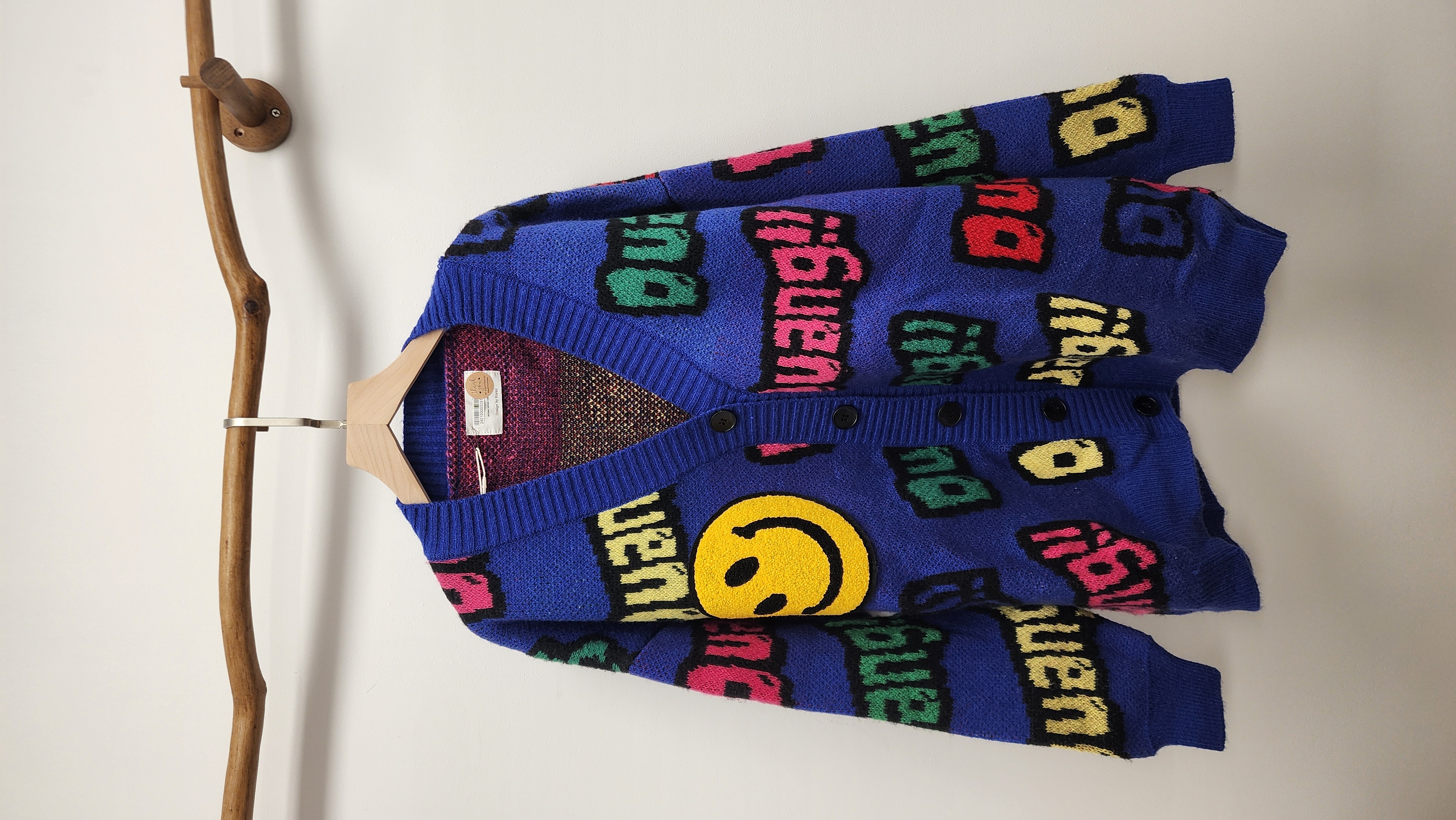 韓國藍拼彩字母哈哈笑針織外套