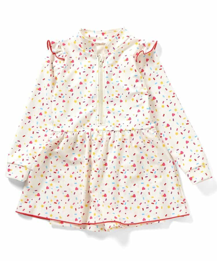 🇯🇵預訂 日本直送🇯🇵BREEZE兩色圖案滿印荷葉邊長袖連身泳衣