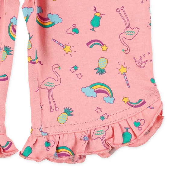 🇯🇵預訂 日本直送🇯🇵兩色火烈鳥滿印荷葉邊純棉半截打底褲