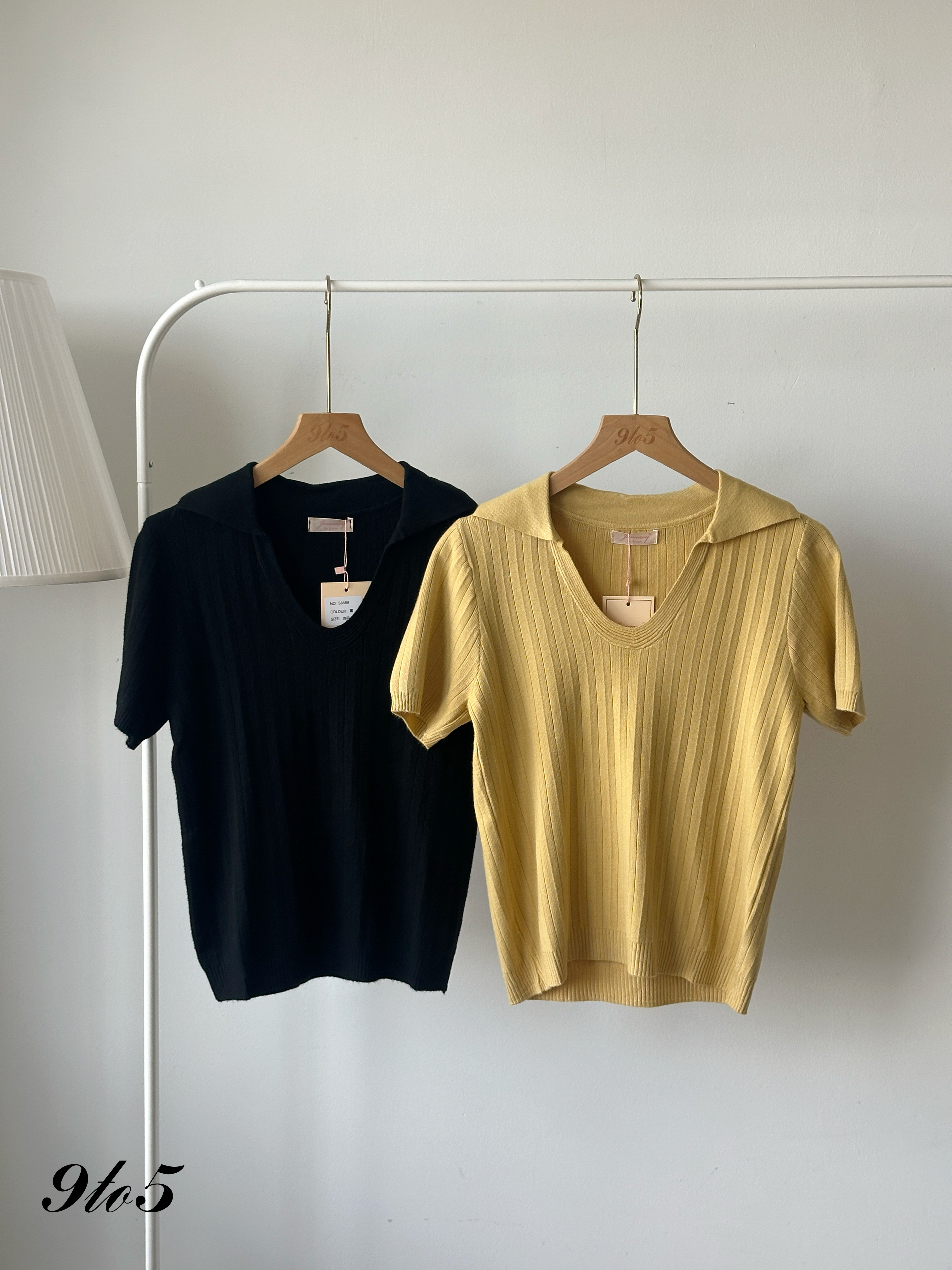 T4171 V Neck Knit Polo Tee - 5 Colors 