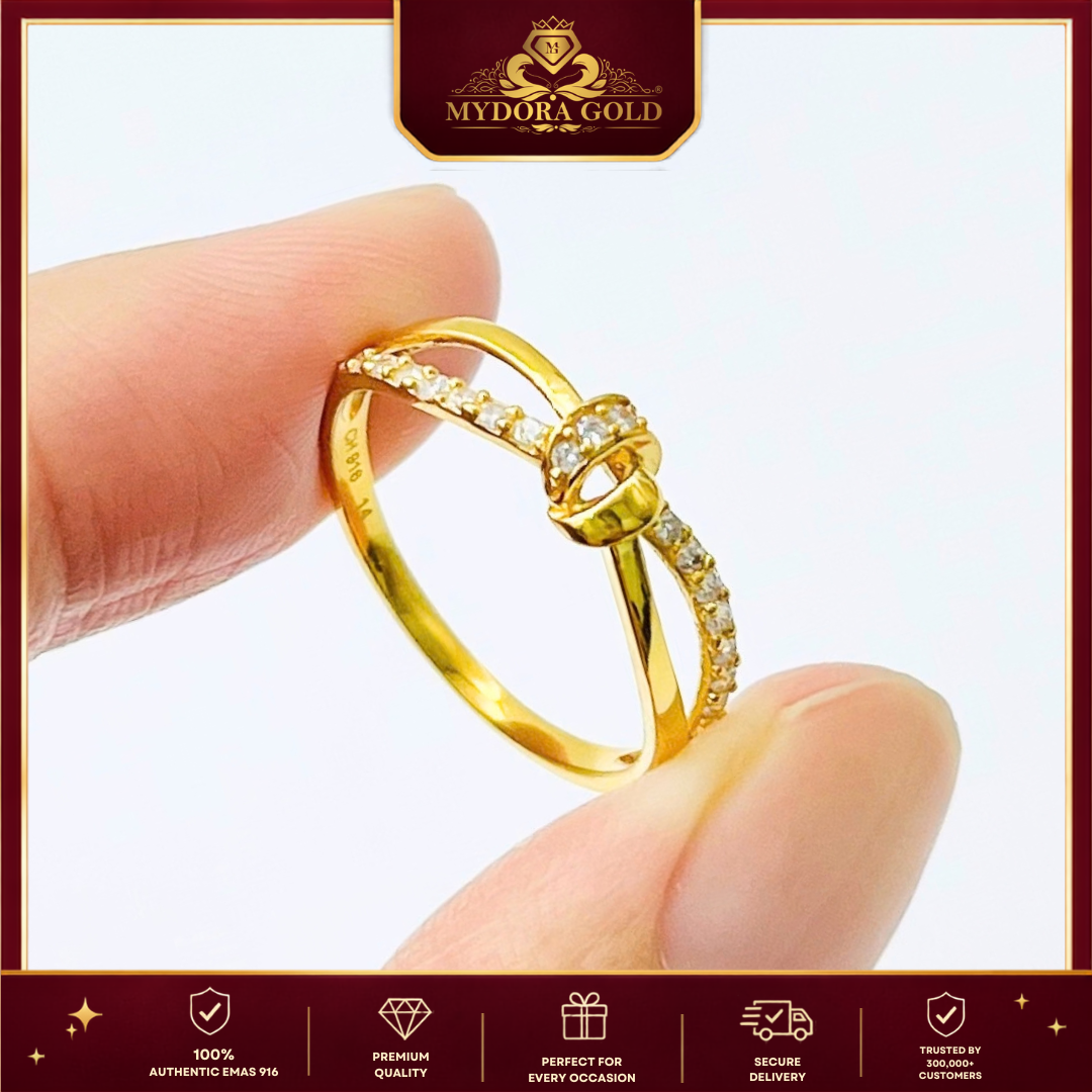 MYDORA Cincin Batu CZ Spinner Knot l EMAS 916/22K