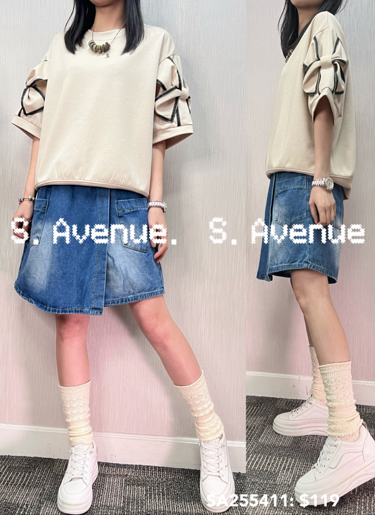 SA255411: 短袖蝴蝶結袖淨色tee