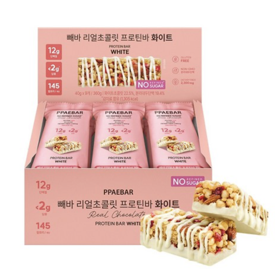 減脂｜韓國 PPAEBAR 高蛋白 朱古力代餐能量棒 黑朱古力/白朱古力/曲奇奶油/希臘乳酪 9條/盒