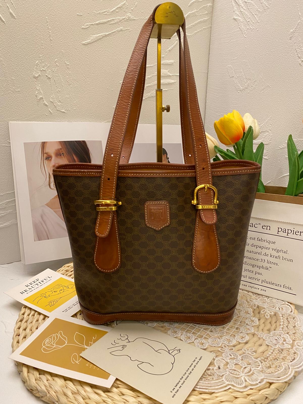 Celine Vintage Macadam Triomphe Bucket Bag