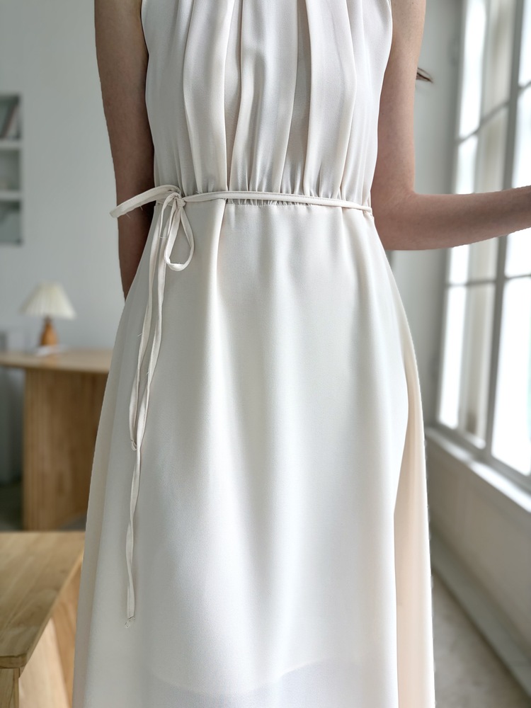 Pleated Halter Maxi Dress (Ivory)