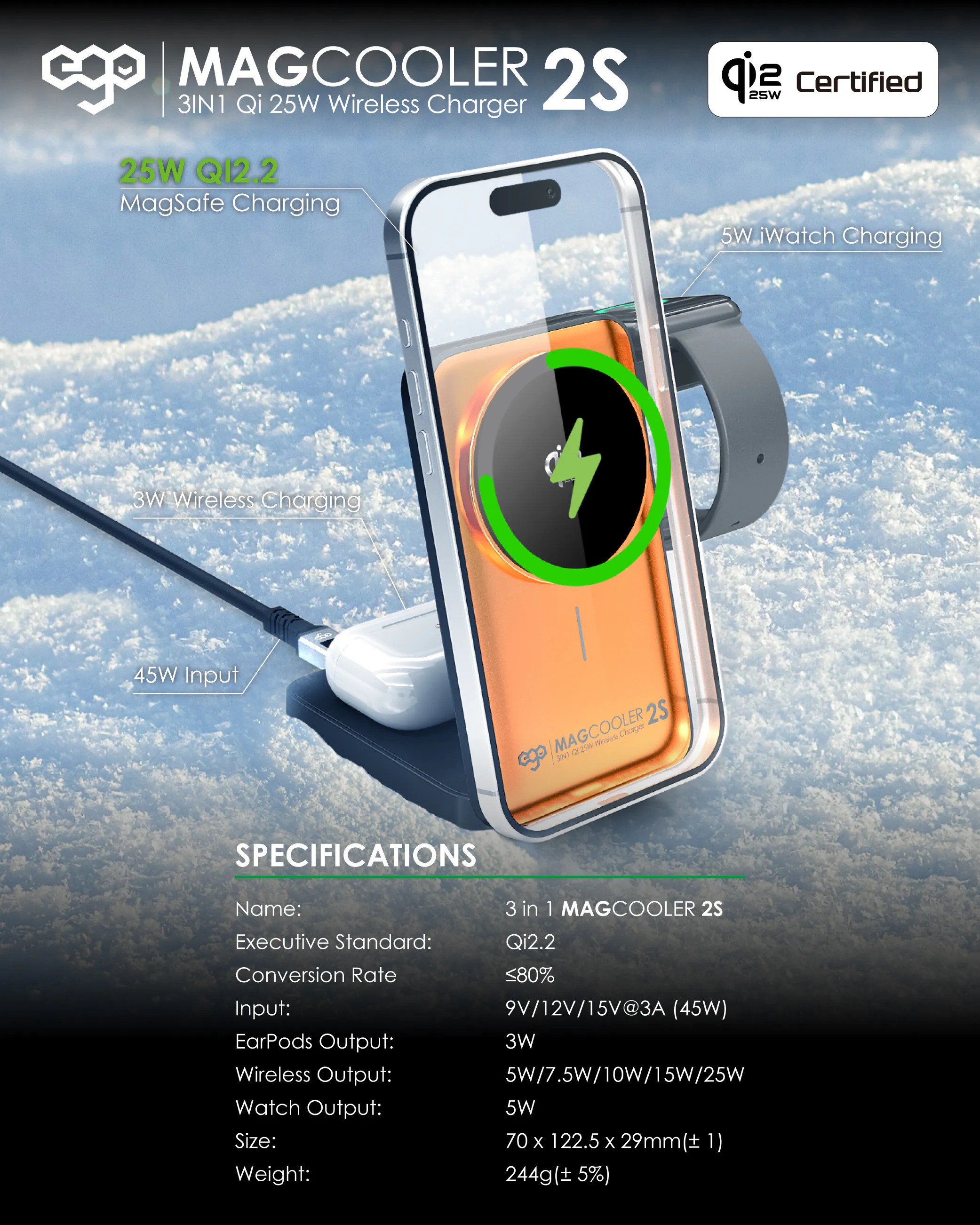 EGO MagCooler 2S@ 3in1 半導體制冷無線充電器 [2色選擇]