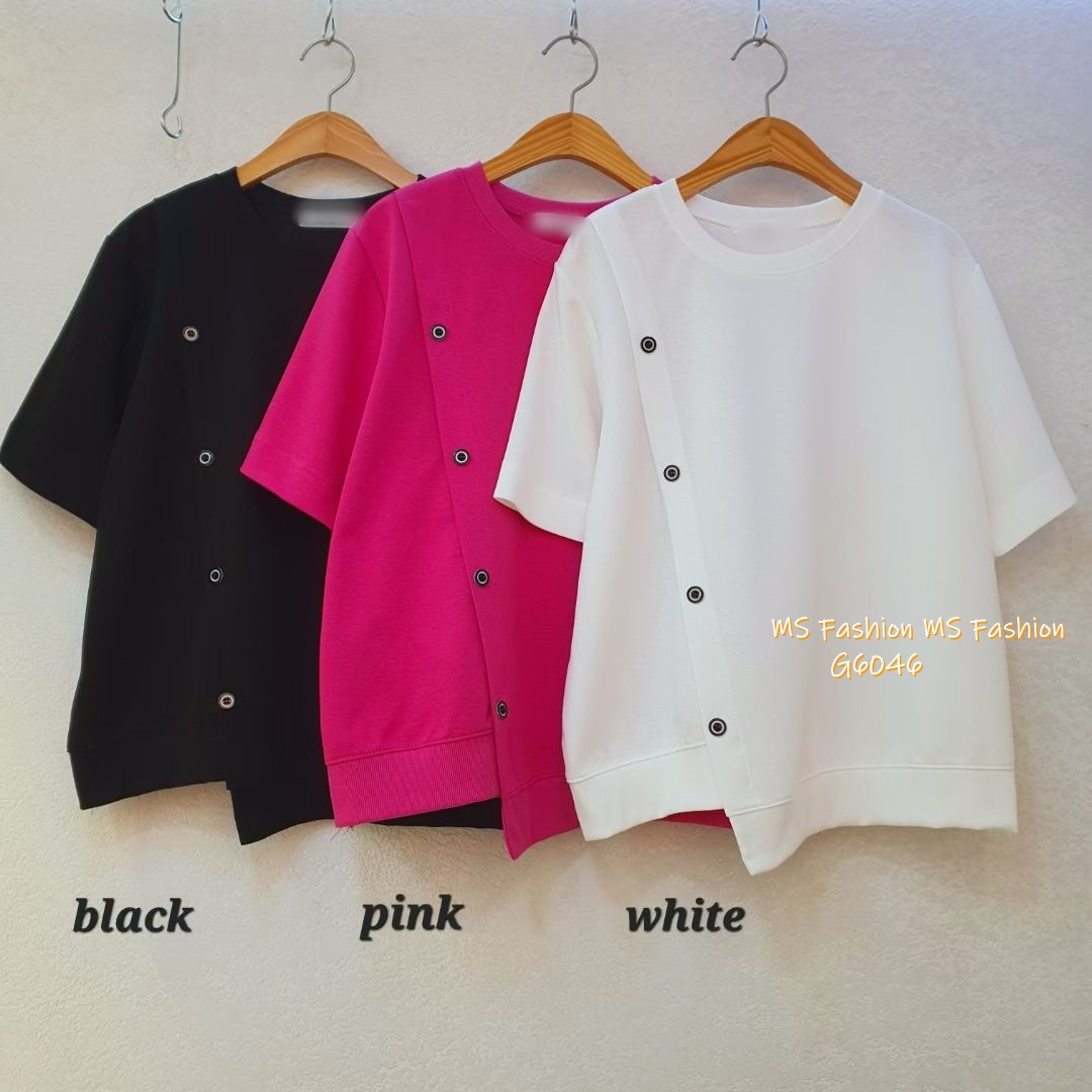 G6046 韓國🇰🇷不規則衫腳斜鈕top