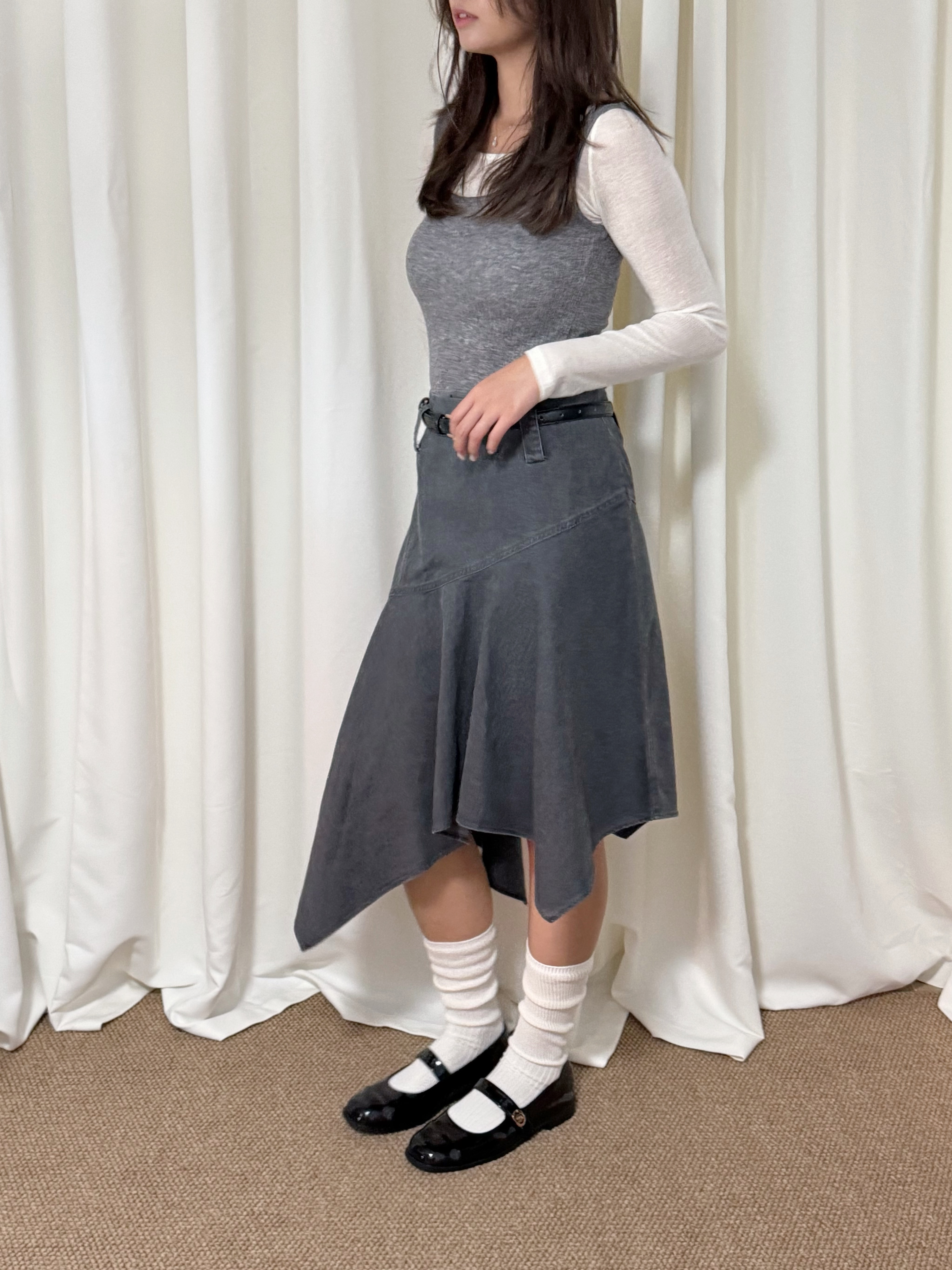 不規則洗水感半身中長裙(兩色入/兩個尺碼)