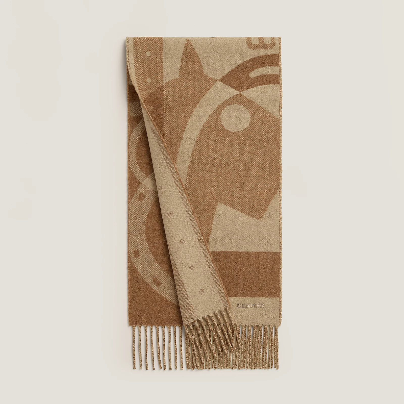 Hermes 全新🆕 100%羊絨 Ready Steady Go “預備，跑！”圖案 雙面圍巾  