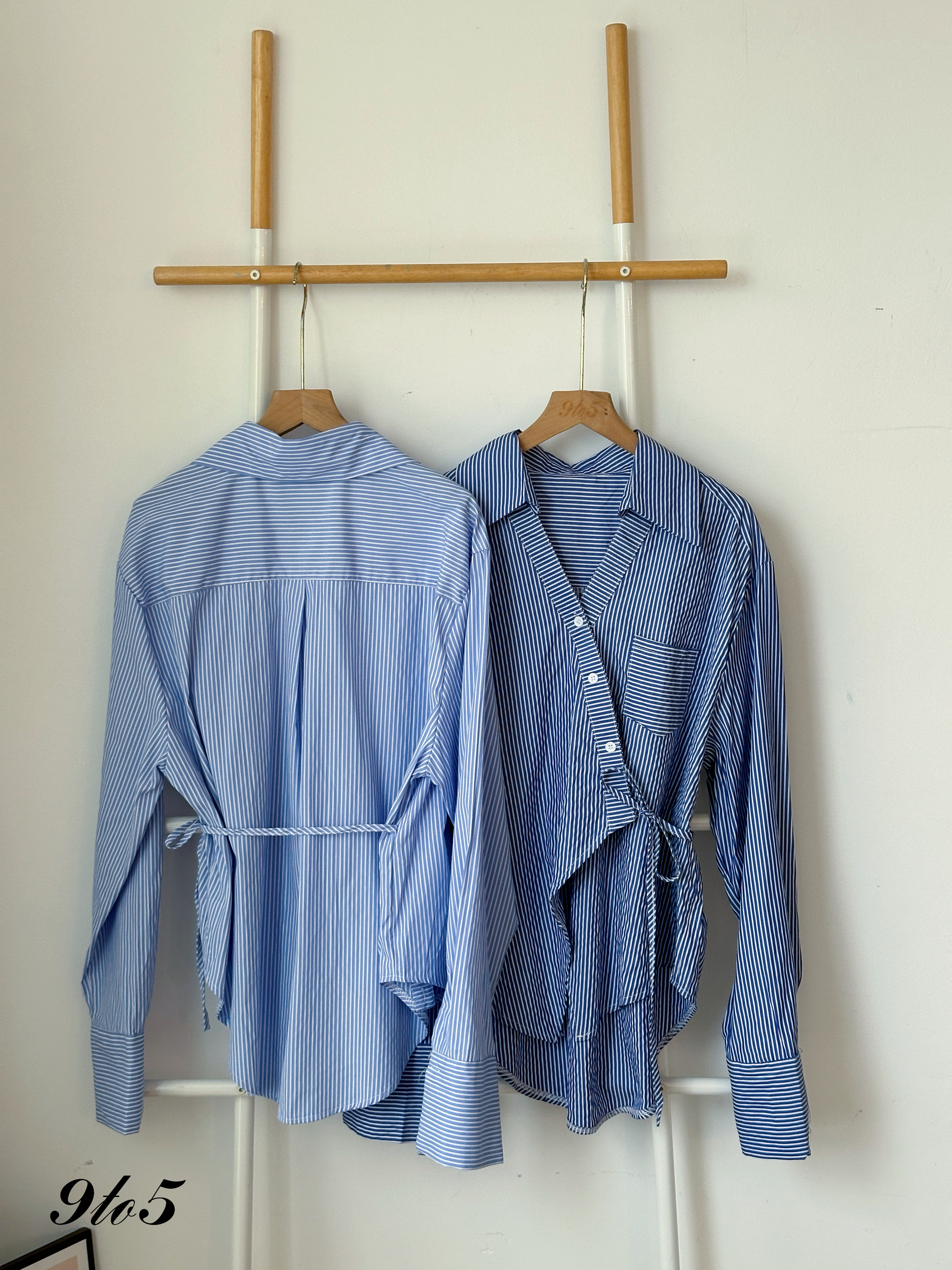 T4140 Side-tie Stripe Shirt - Dark Blue & Light Blue
