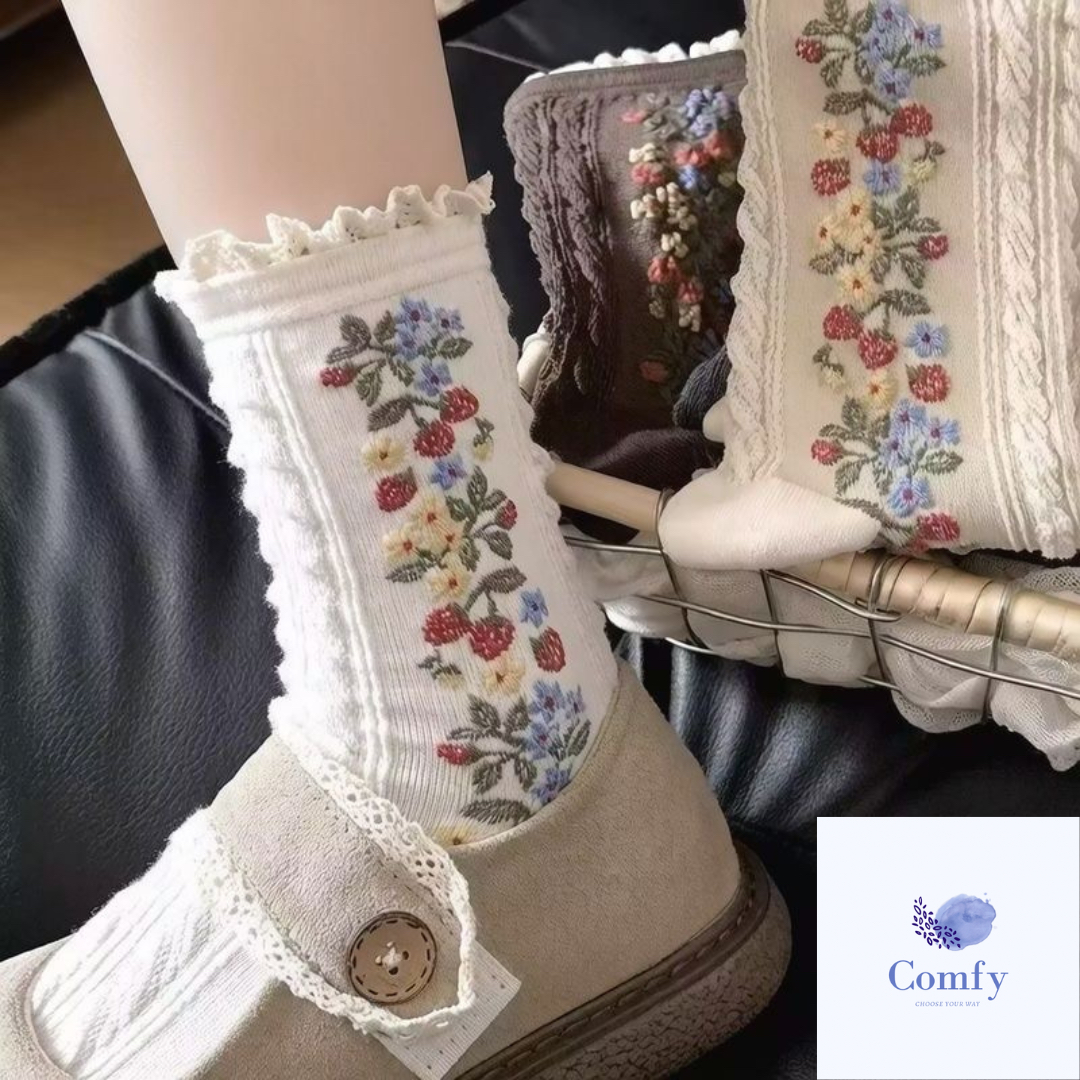 Comfy 莫奈花園喱士中筒襪