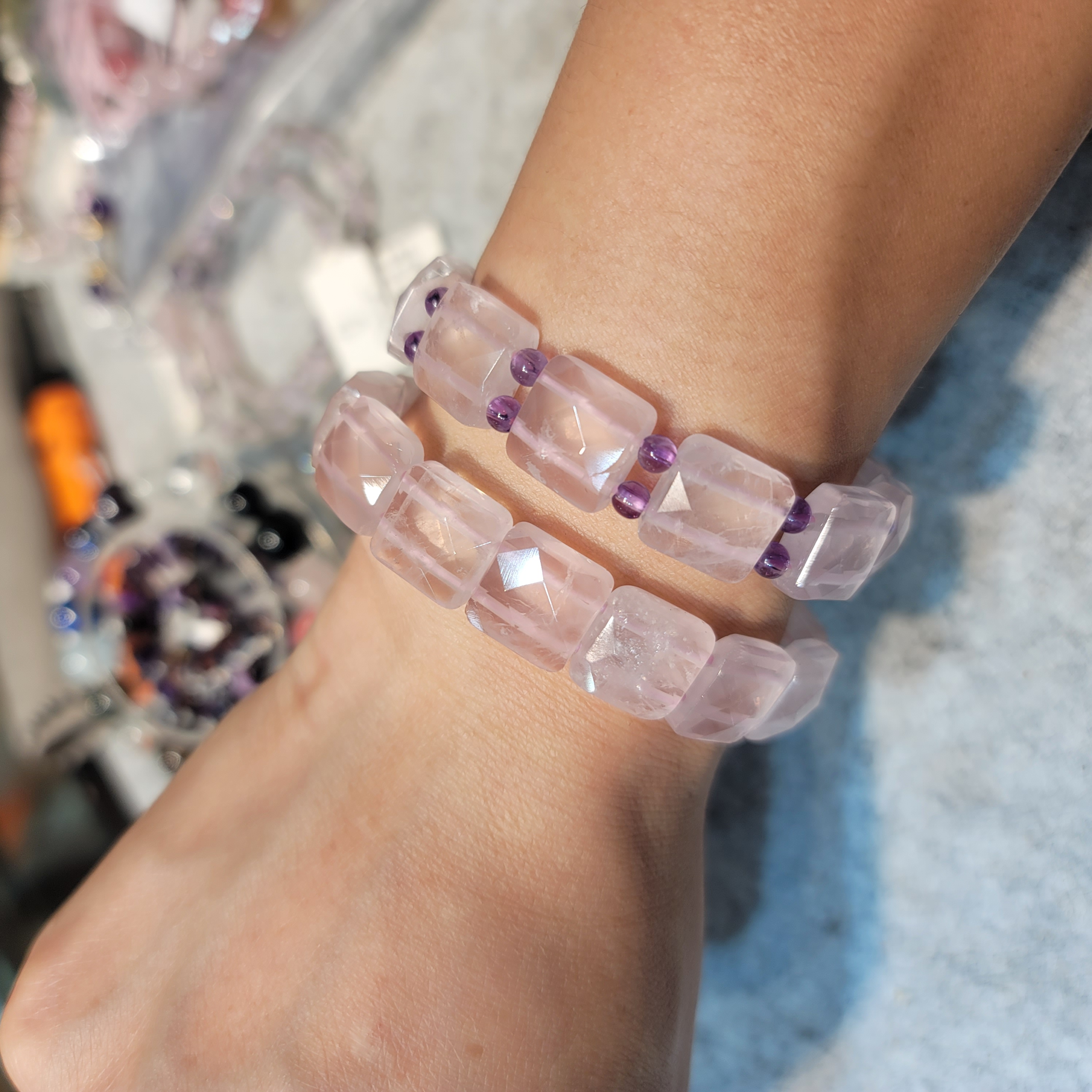 粉紅晶手牌紫水晶3mm手鏈
