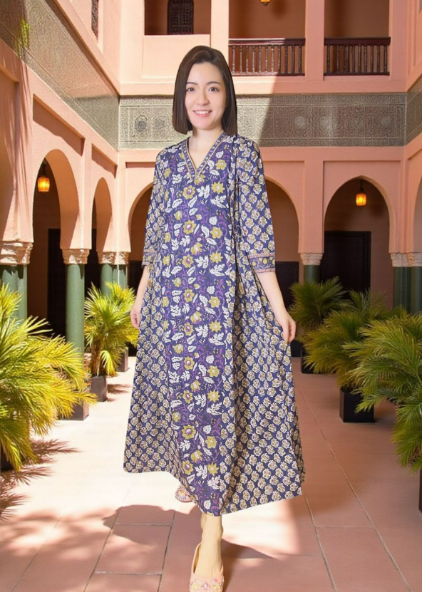 2508 Purple Cotton Kalamkari V-Neck Rope OP 50"