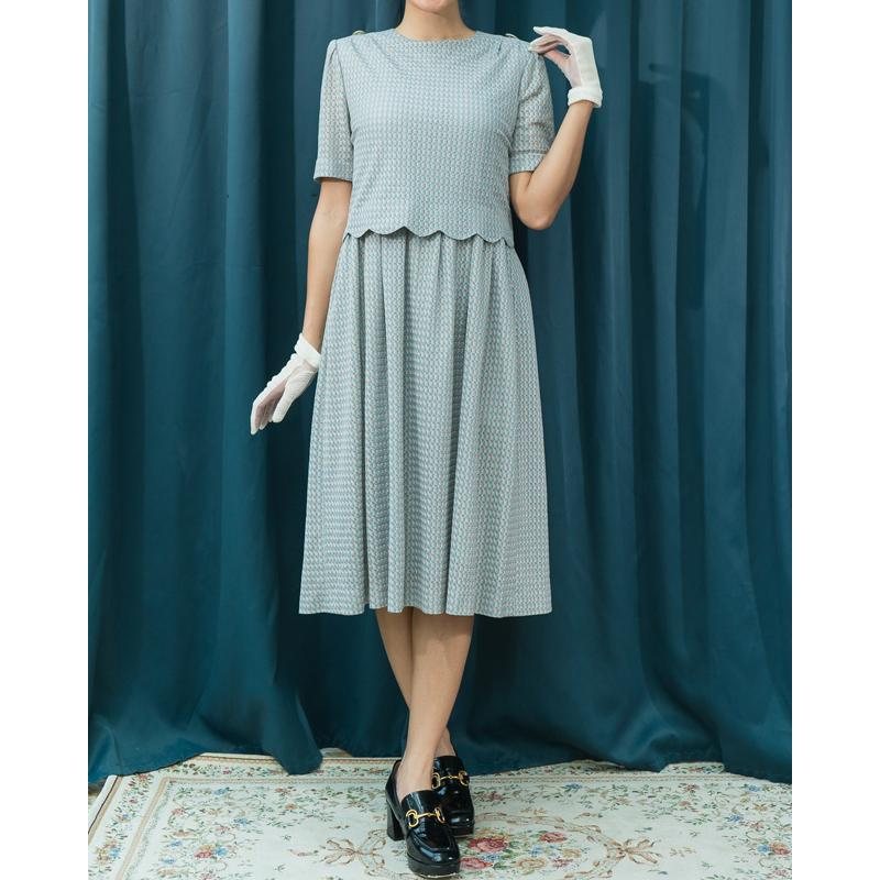 Vintage Grey texture Pattern Scalloped Edge Faux Twin Dress(MT1541-20)