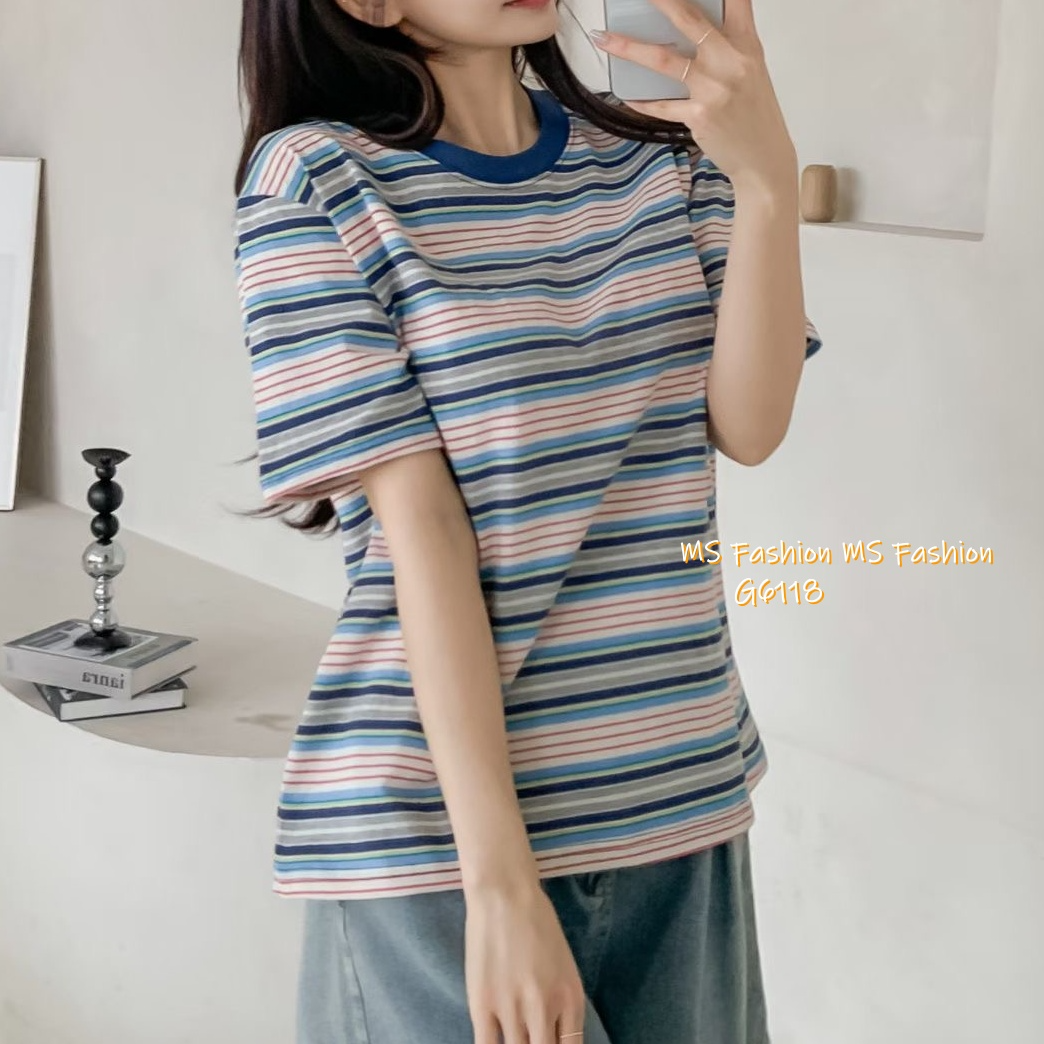 G6118 韓國🇰🇷拼邊領橫間tee
