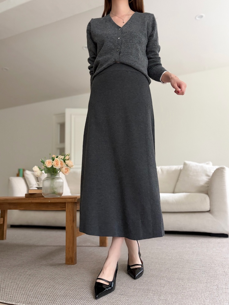 Plain Knit Skater Skirt (Charcoal)