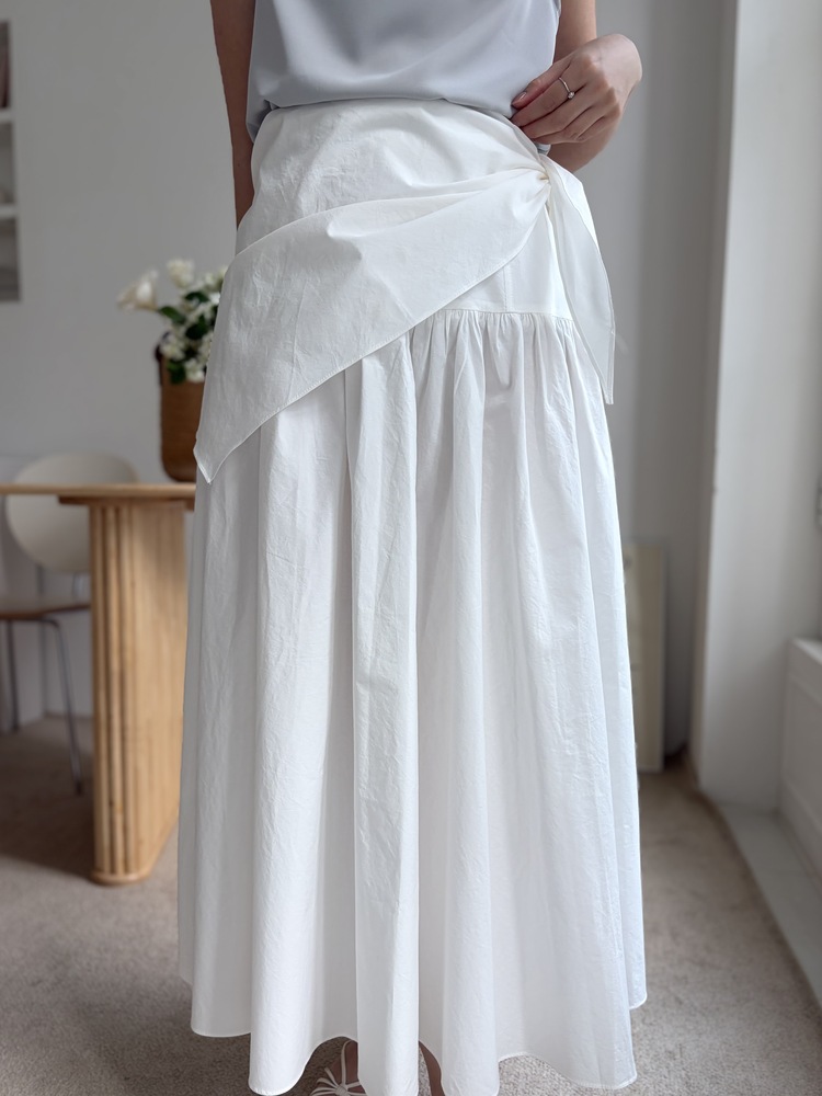 Wrap-Waist Flare Skirt (White)
