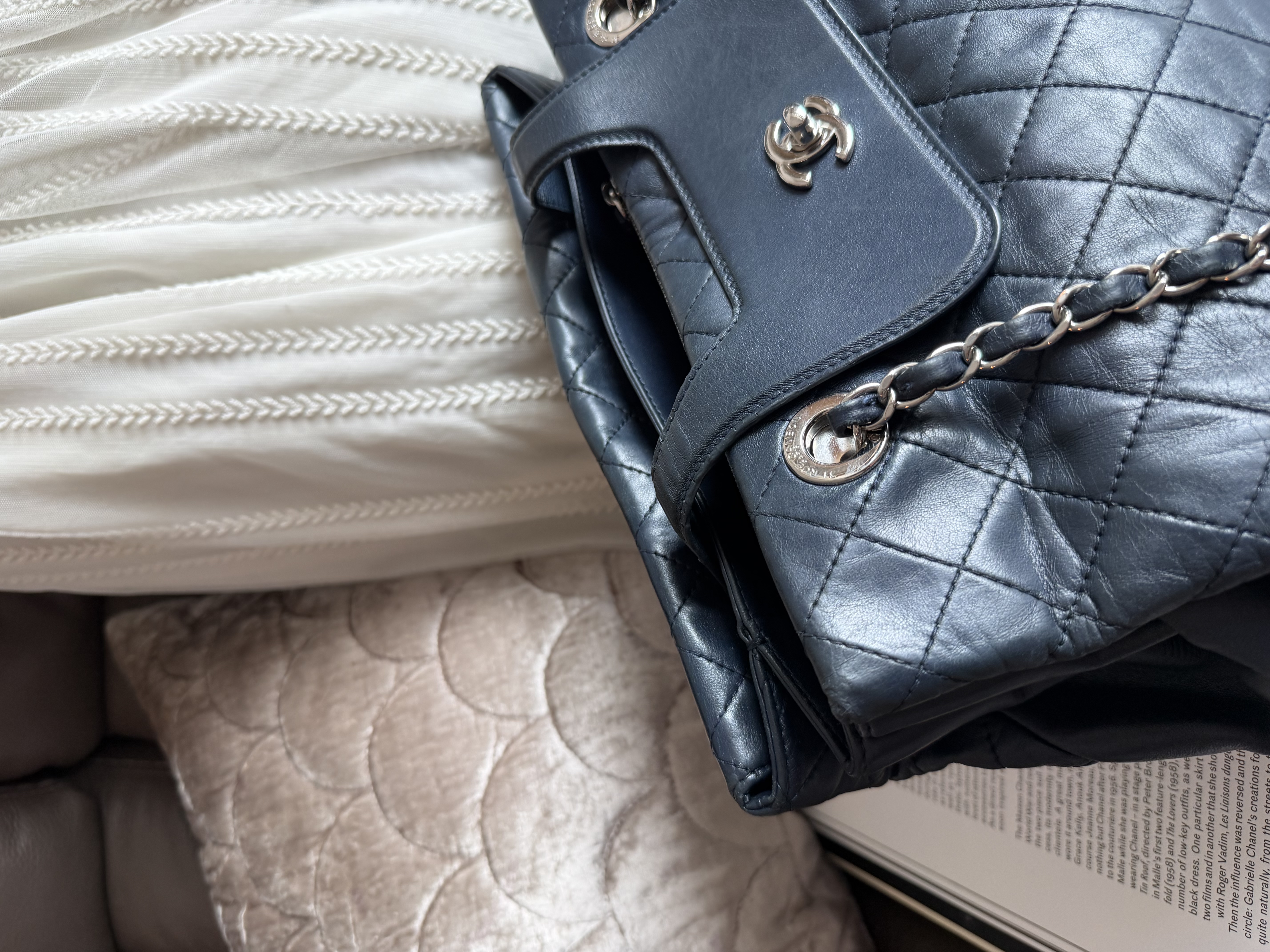 Chanel quilted matelasse navy leather chain bag