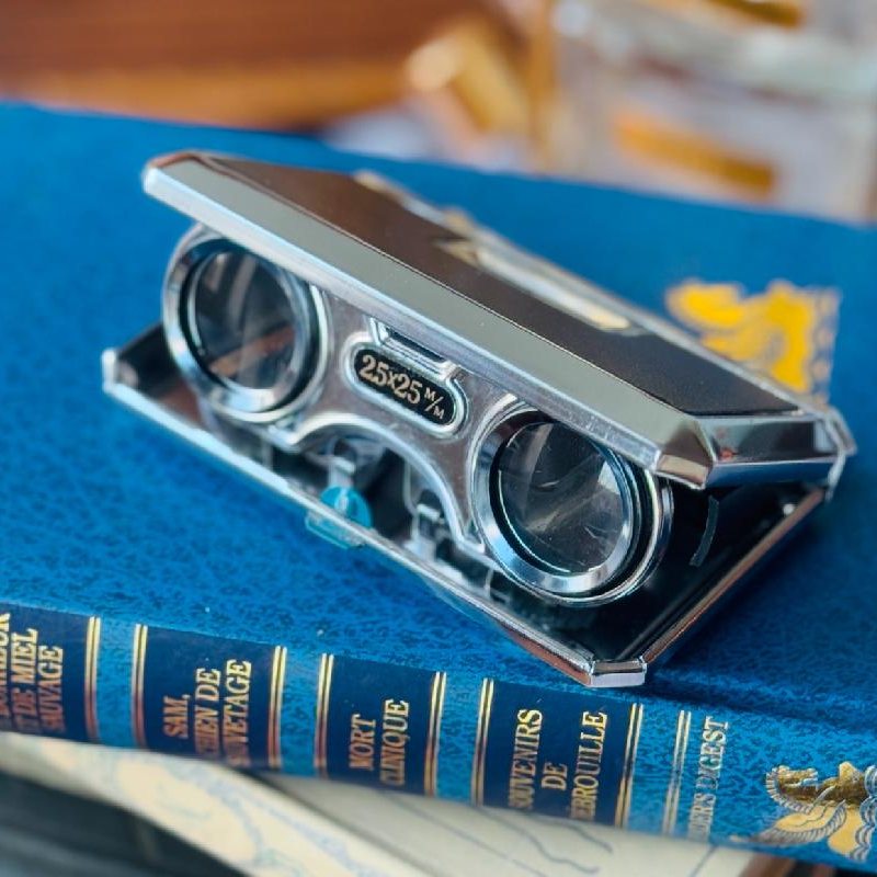 C.a.1960s Sport Glass 2.5x Made in Japan Foldable Pocket Binoculars / Opera Glass - Black (MT2187)