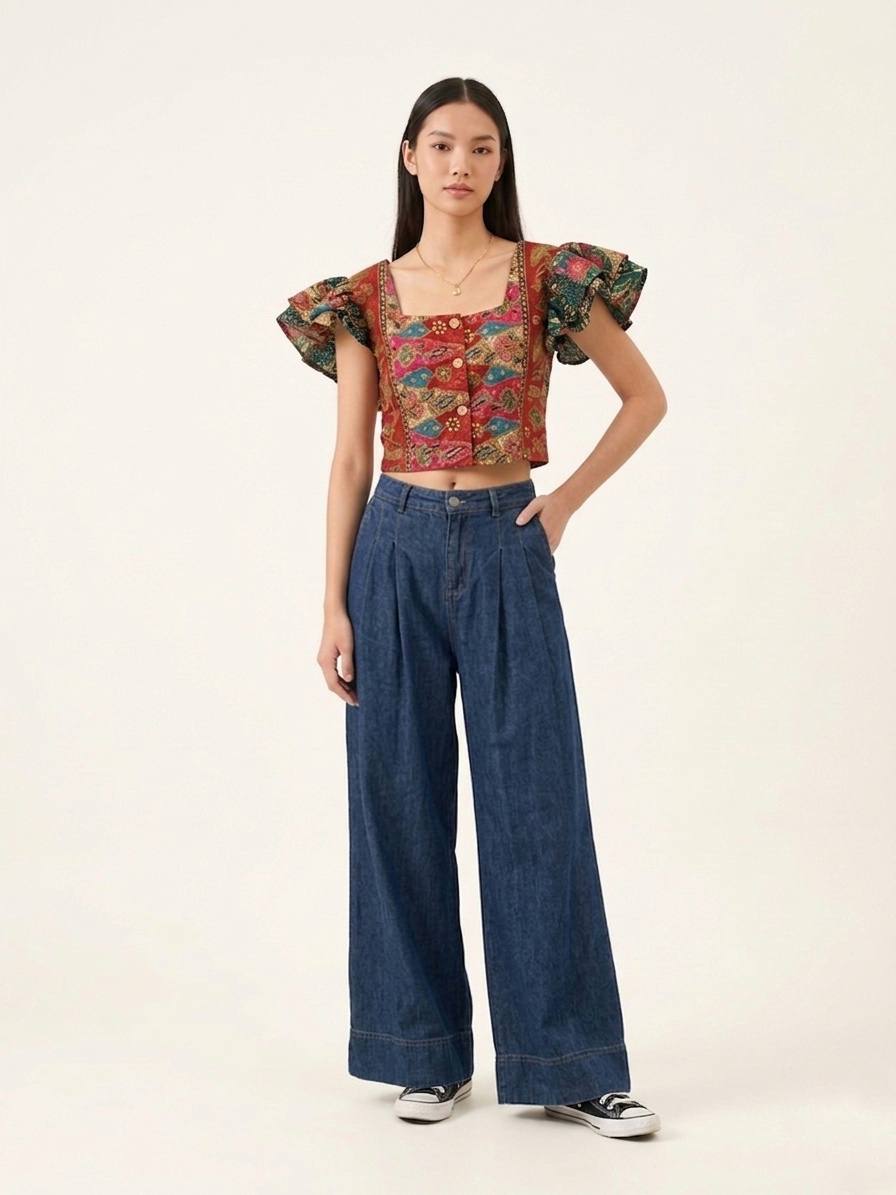 T2347 - Batik Buttoned Crop Top 