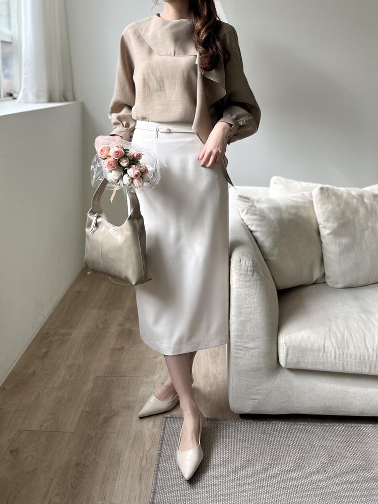 Scarf-Tie Elegance Blouse (Brown)