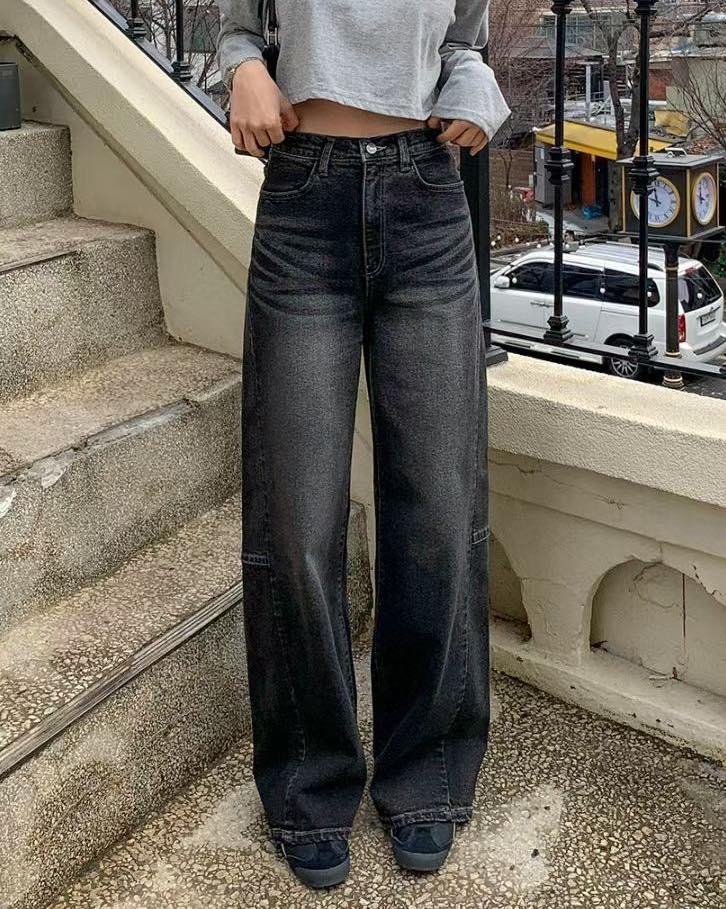 彎刀形闊腳褲 （藍/灰黑）