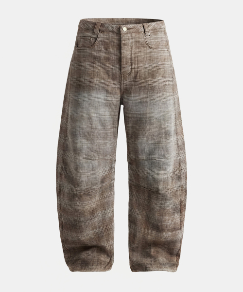 0519 Shinchiback Curved Pants - Brown Check - 0519 신치백 커브드 팬츠 - 브라운체크