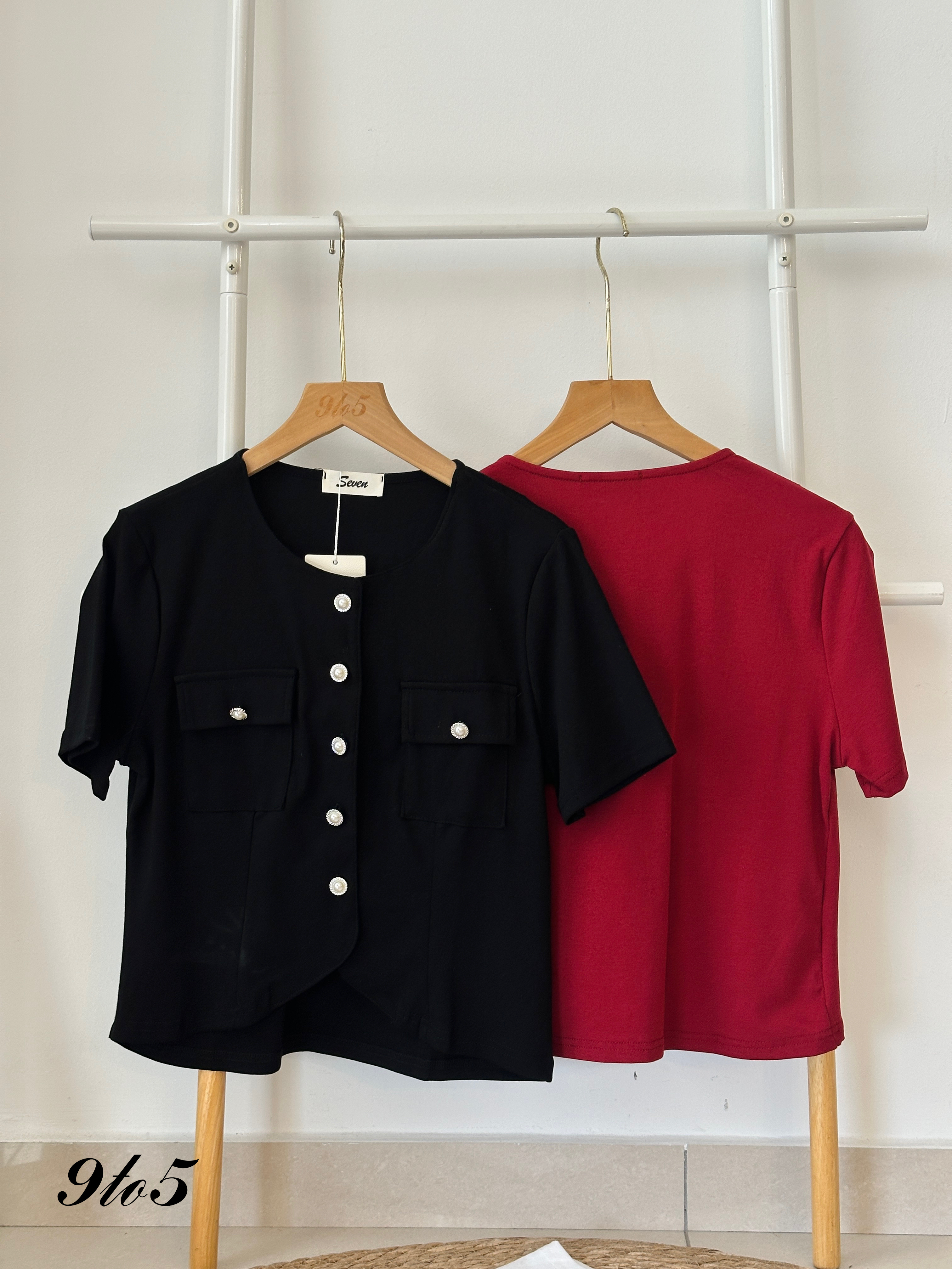 T3945 Short Sleeve Button Up Pocket Top - 4 Colors